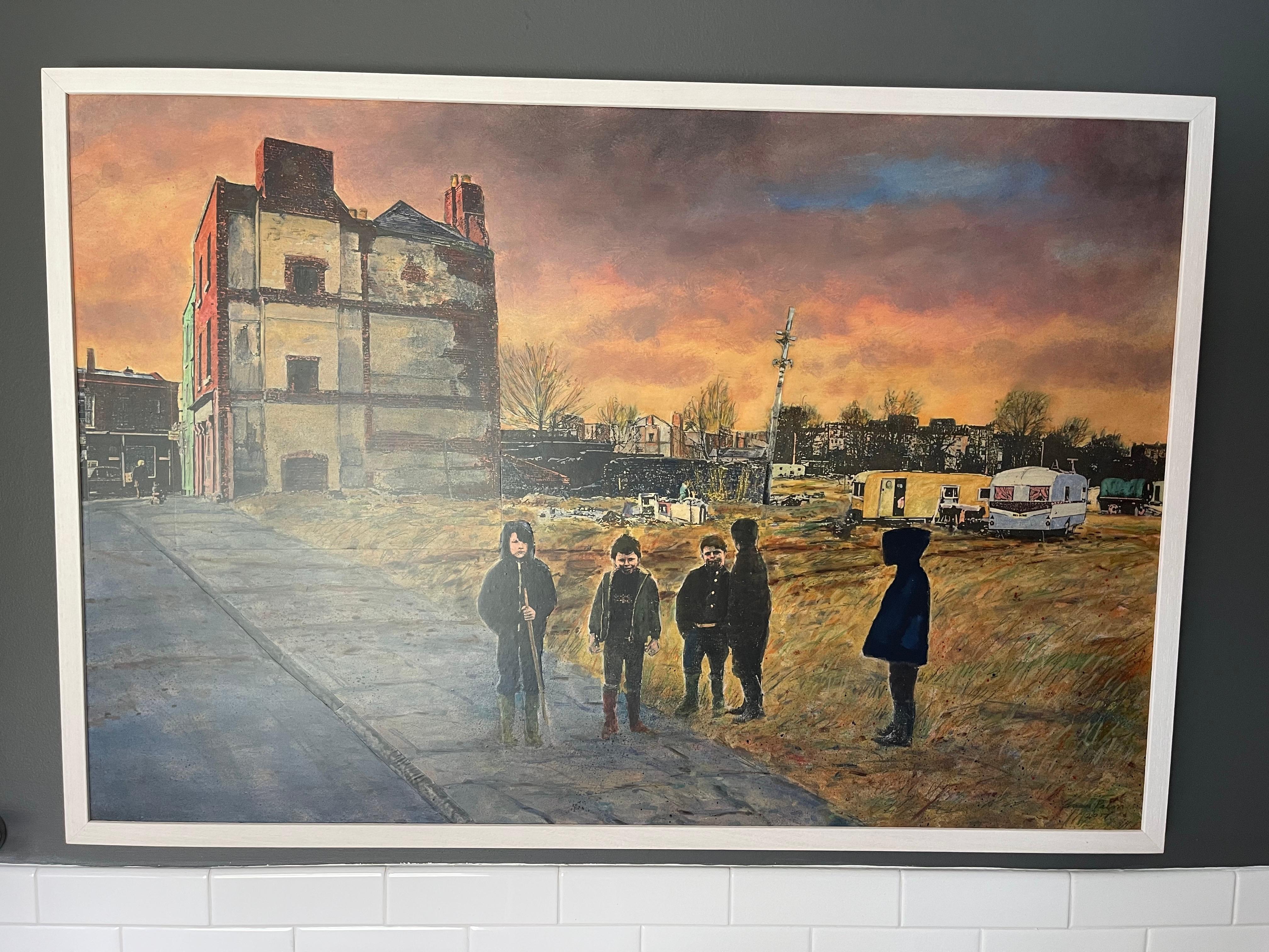Pintura original firmada por Brian Palm titulada The Lawns, Charlemont Place Dublin Irlandés en venta