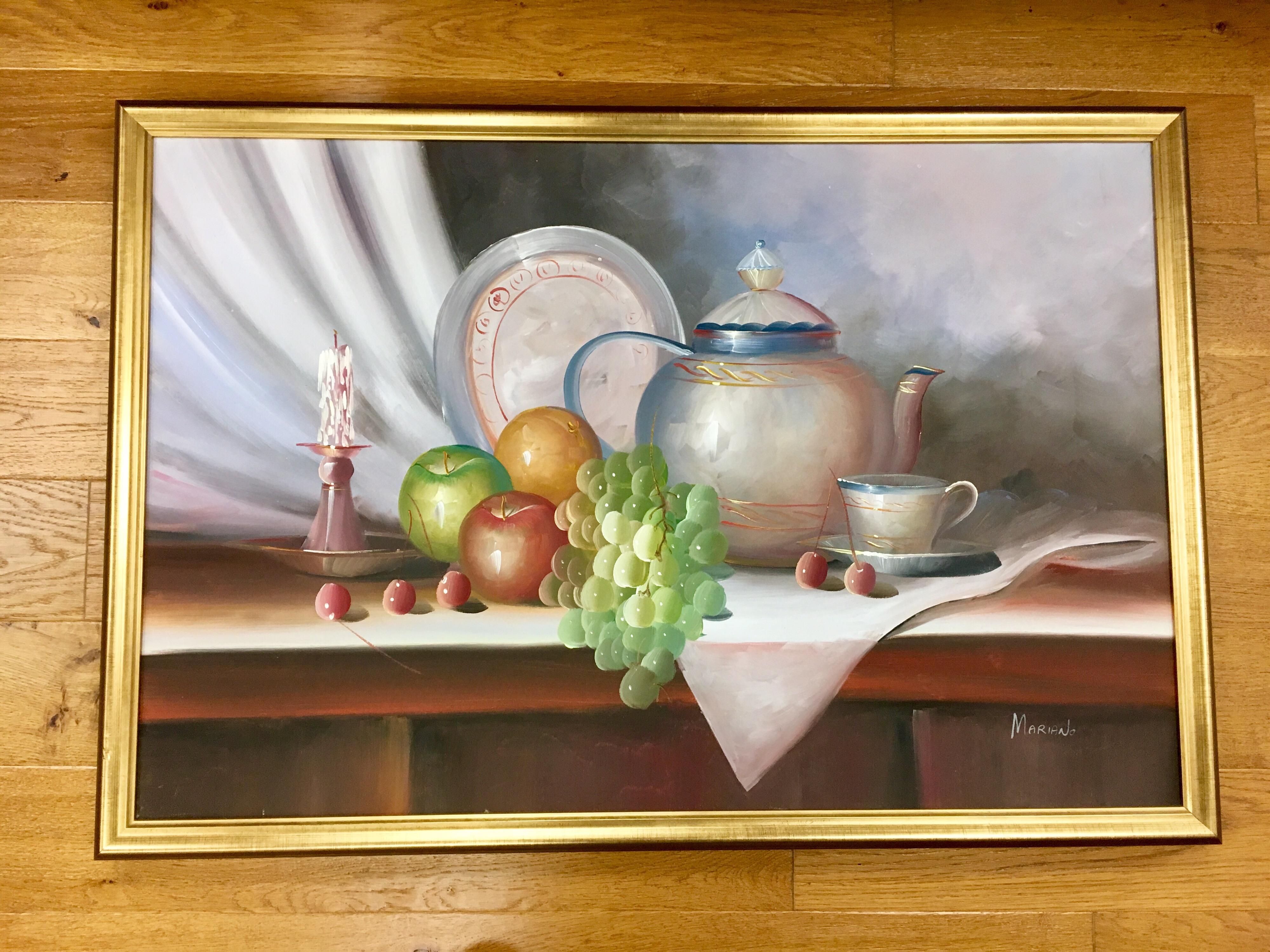 Nature morte originale encadrée signée par Mariano et signée, milieu du siècle dernier 4