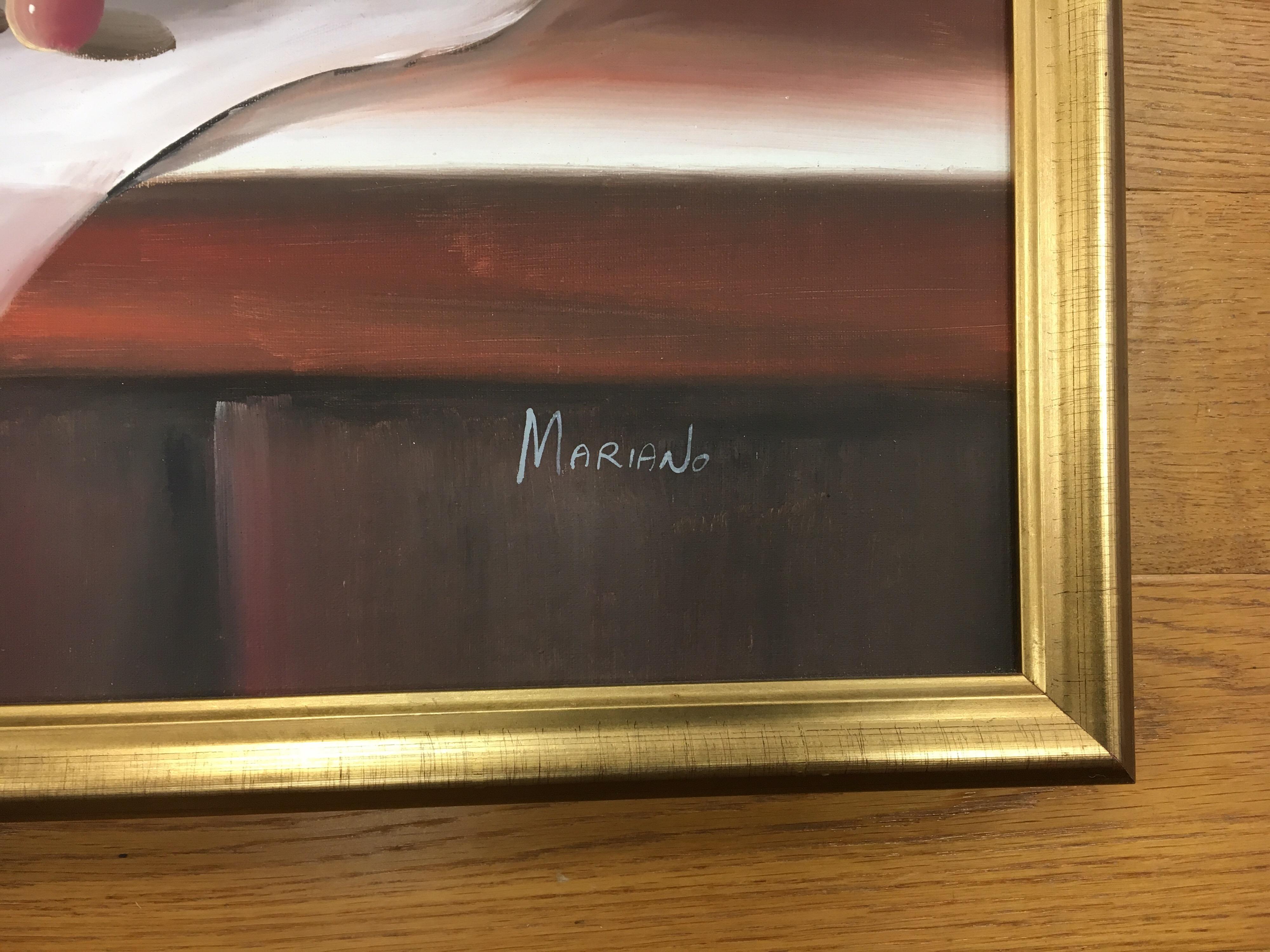 Mid-Century Modern Nature morte originale encadrée signée par Mariano et signée, milieu du siècle dernier