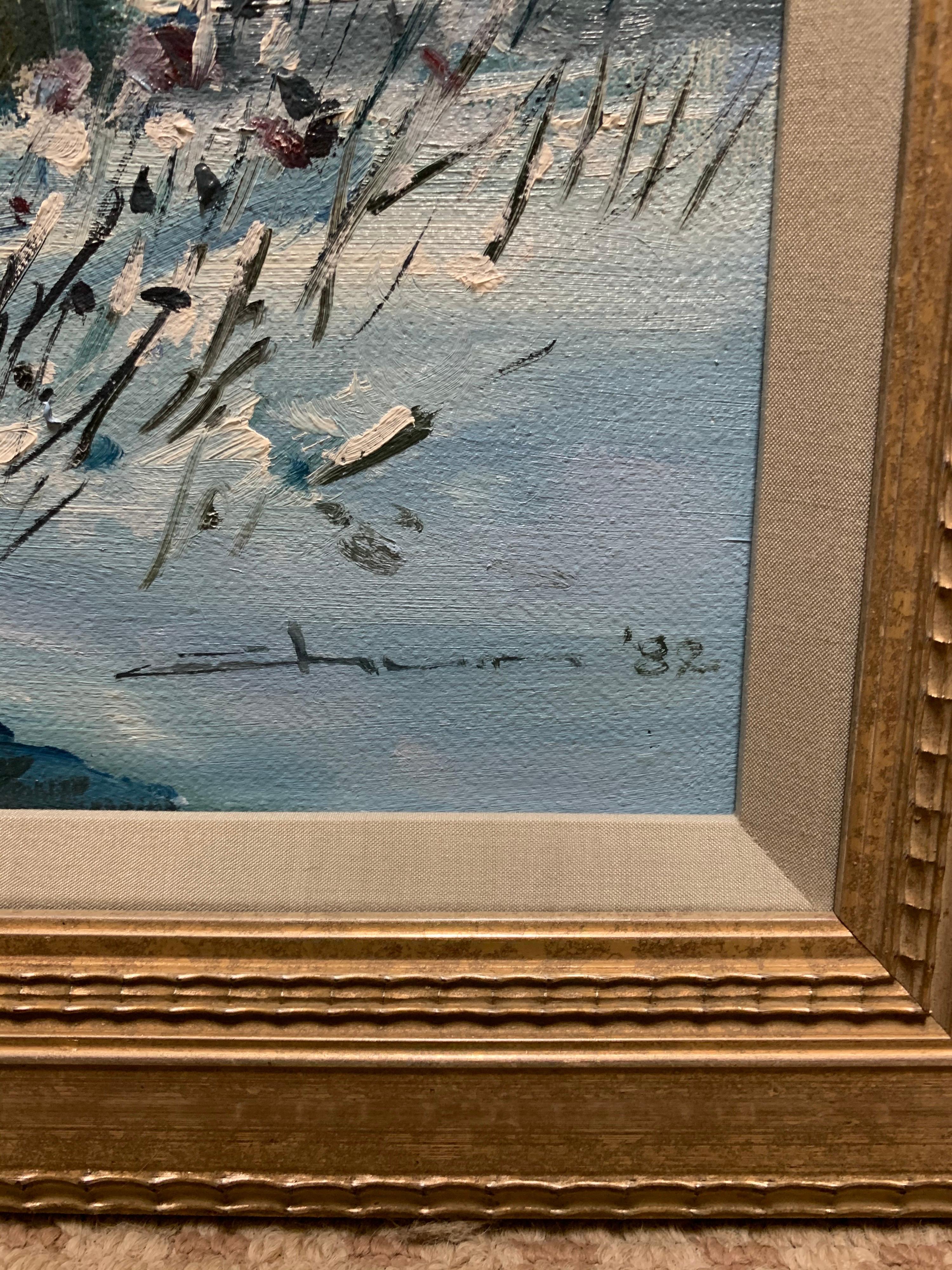 Canvas Original Signed Painting New England Winter Landscape