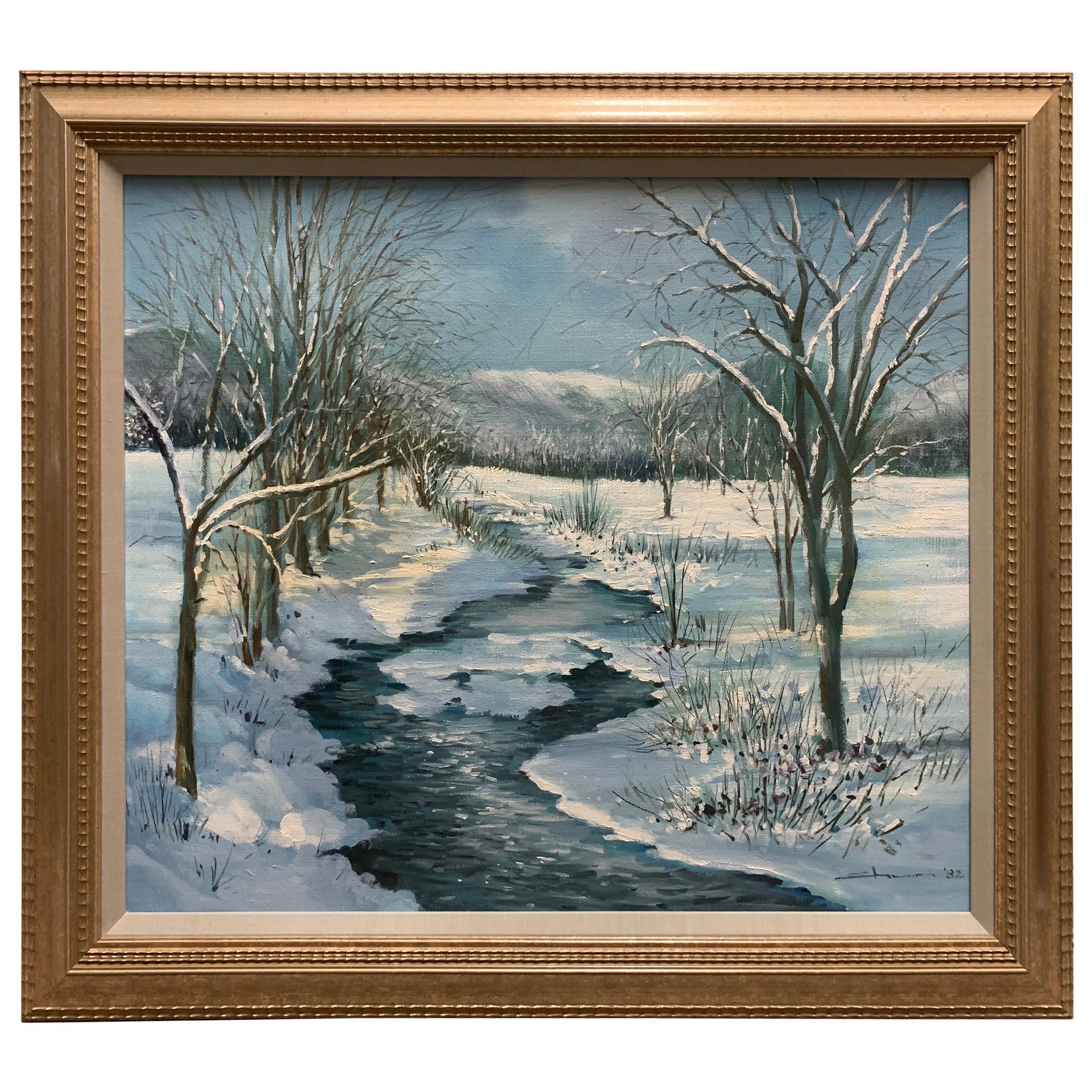 Original Signed Painting New England Winter Landscape