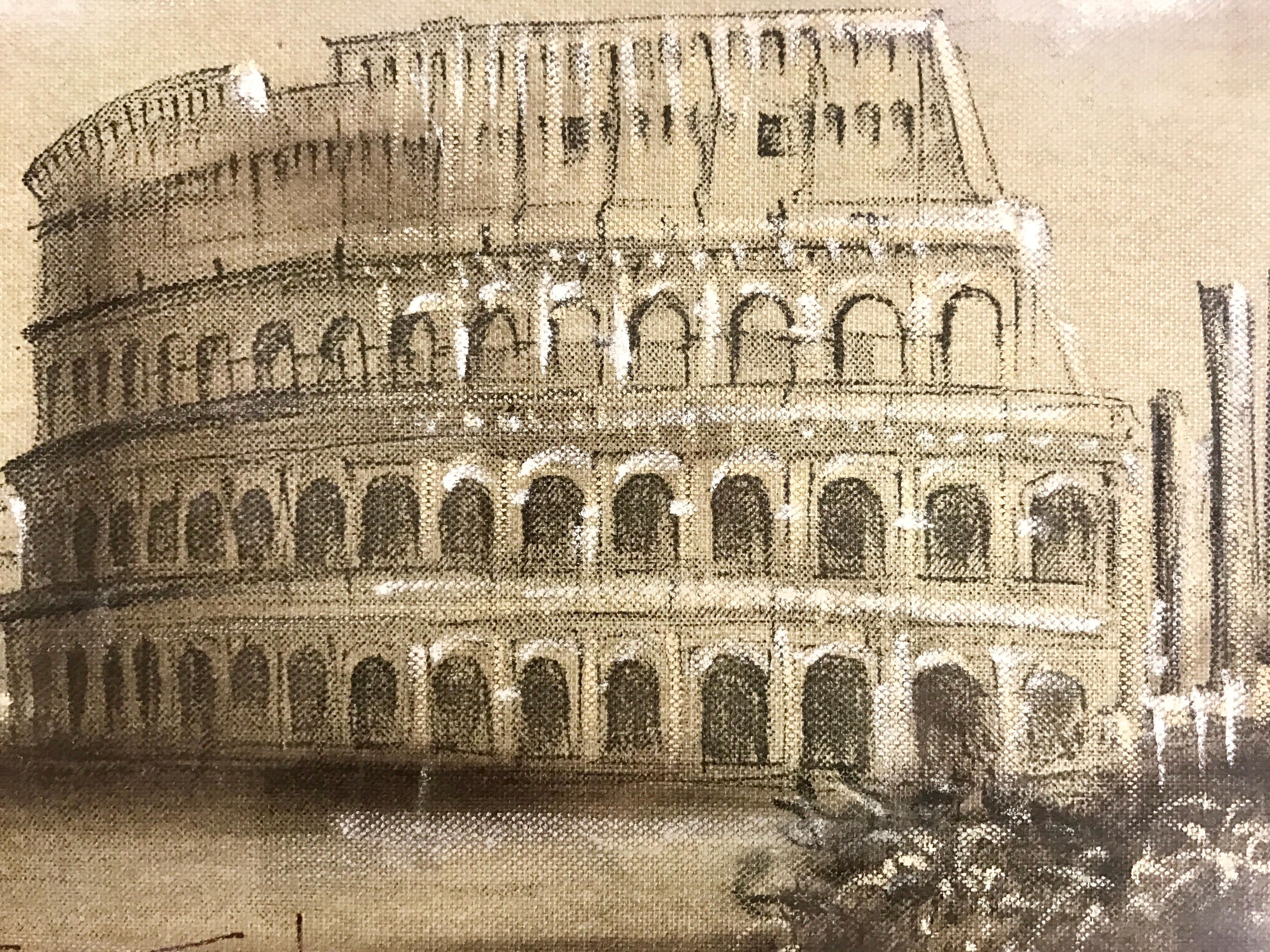 Original Signed Paintings of Italy Roman Colosseum and Trevi Fountain In Excellent Condition In West Hartford, CT