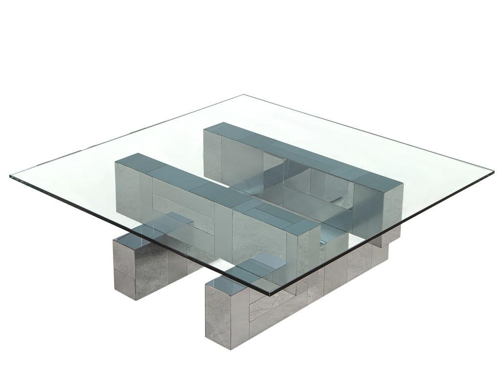 Original Signed Paul Evans Cityscape Metal Geometric Cocktail Table In Good Condition In North York, ON