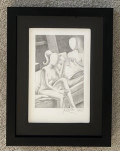 Original Signed Pencil Drawing Entitled "Breakfast in Bed" by Mark Kostabi