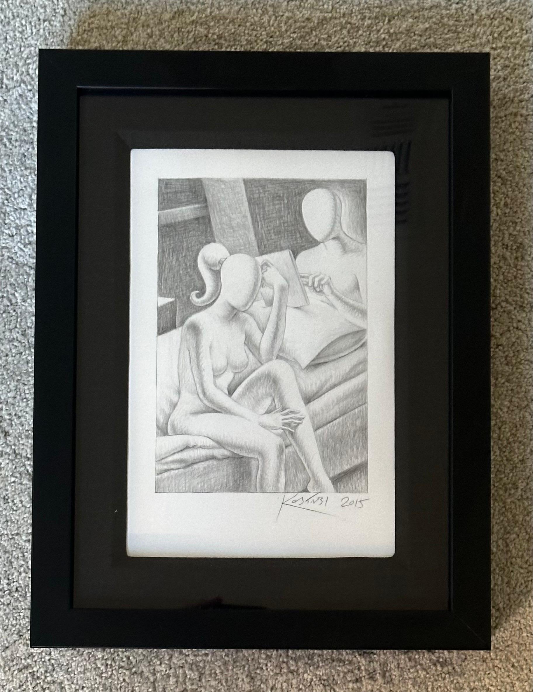 Contemporary Original Signed Pencil Drawing Entitled 