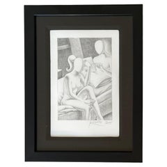 Original Signed Pencil Drawing Entitled "Breakfast in Bed" by Mark Kostabi