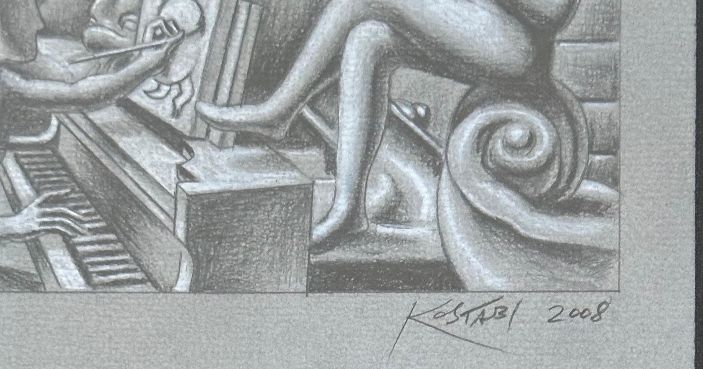 Disegno a matita originale firmato intitolato 