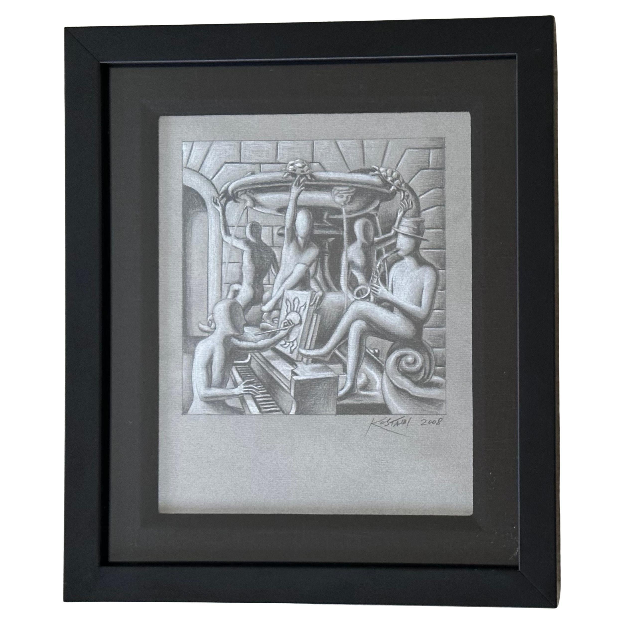 Disegno a matita originale firmato intitolato 