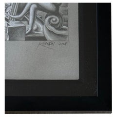 Dibujo original a lápiz firmado y titulado "Dejar fluir" de Mark Kostabi