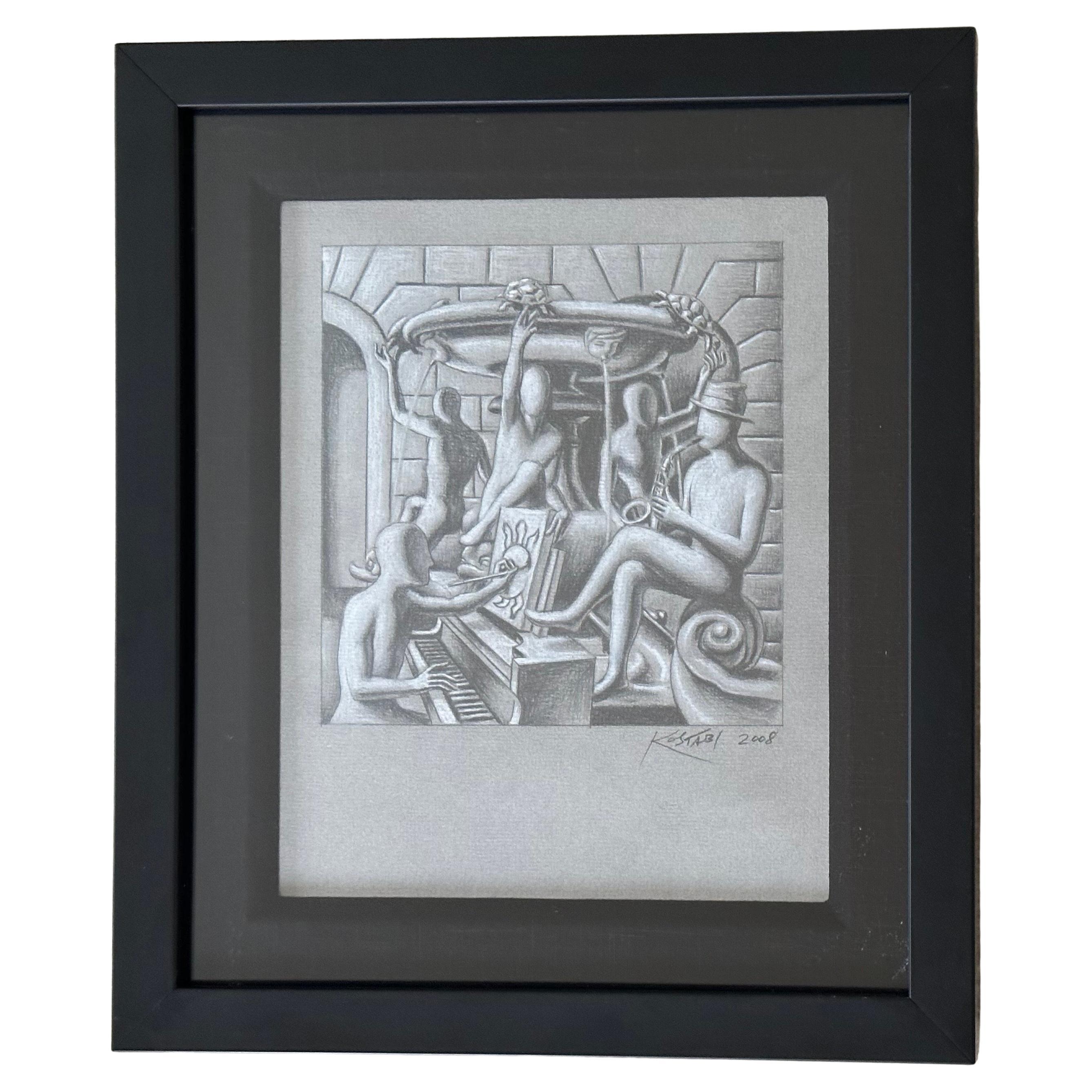 Moderno Disegno a matita originale firmato intitolato 