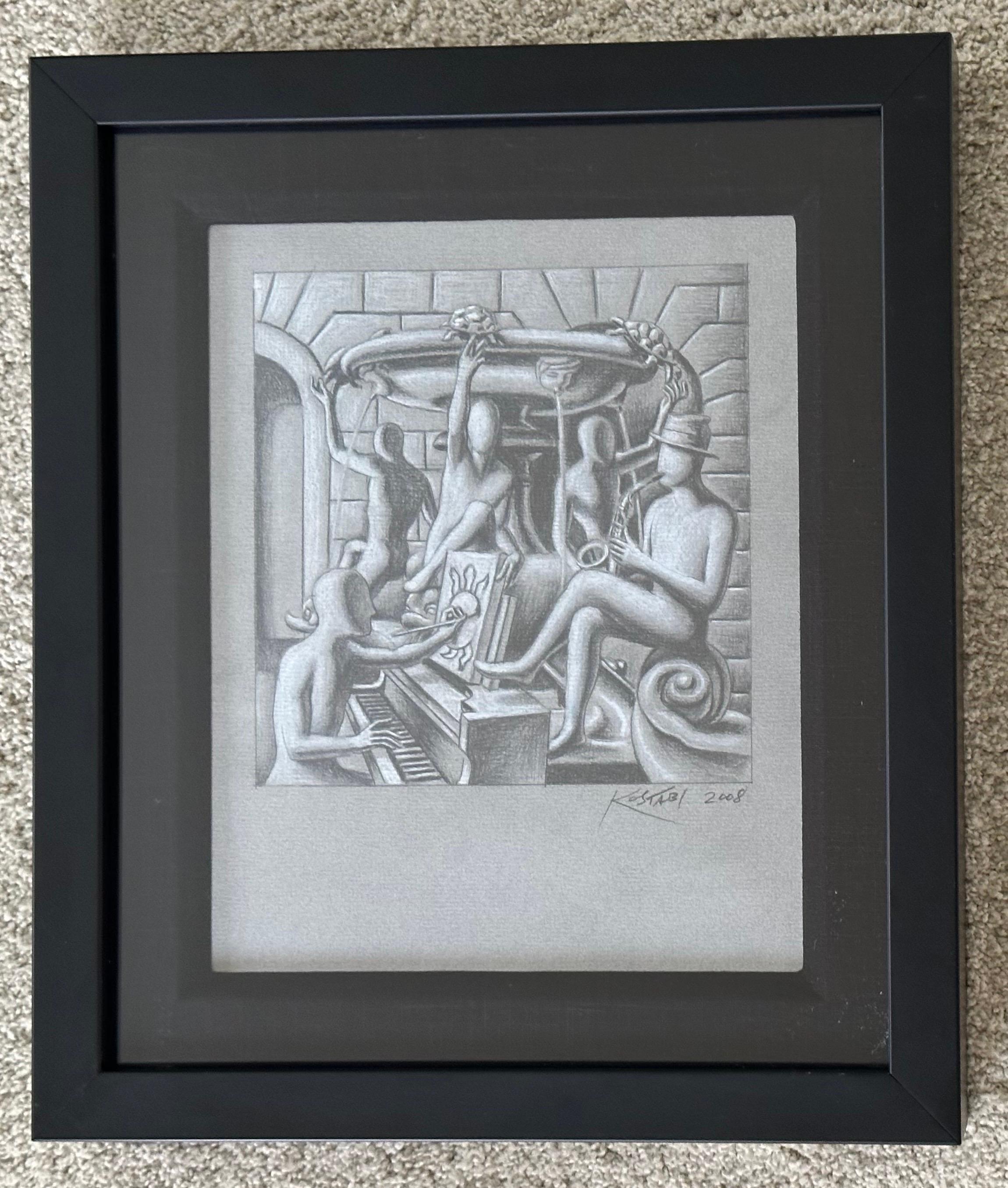 Americano Disegno a matita originale firmato intitolato 