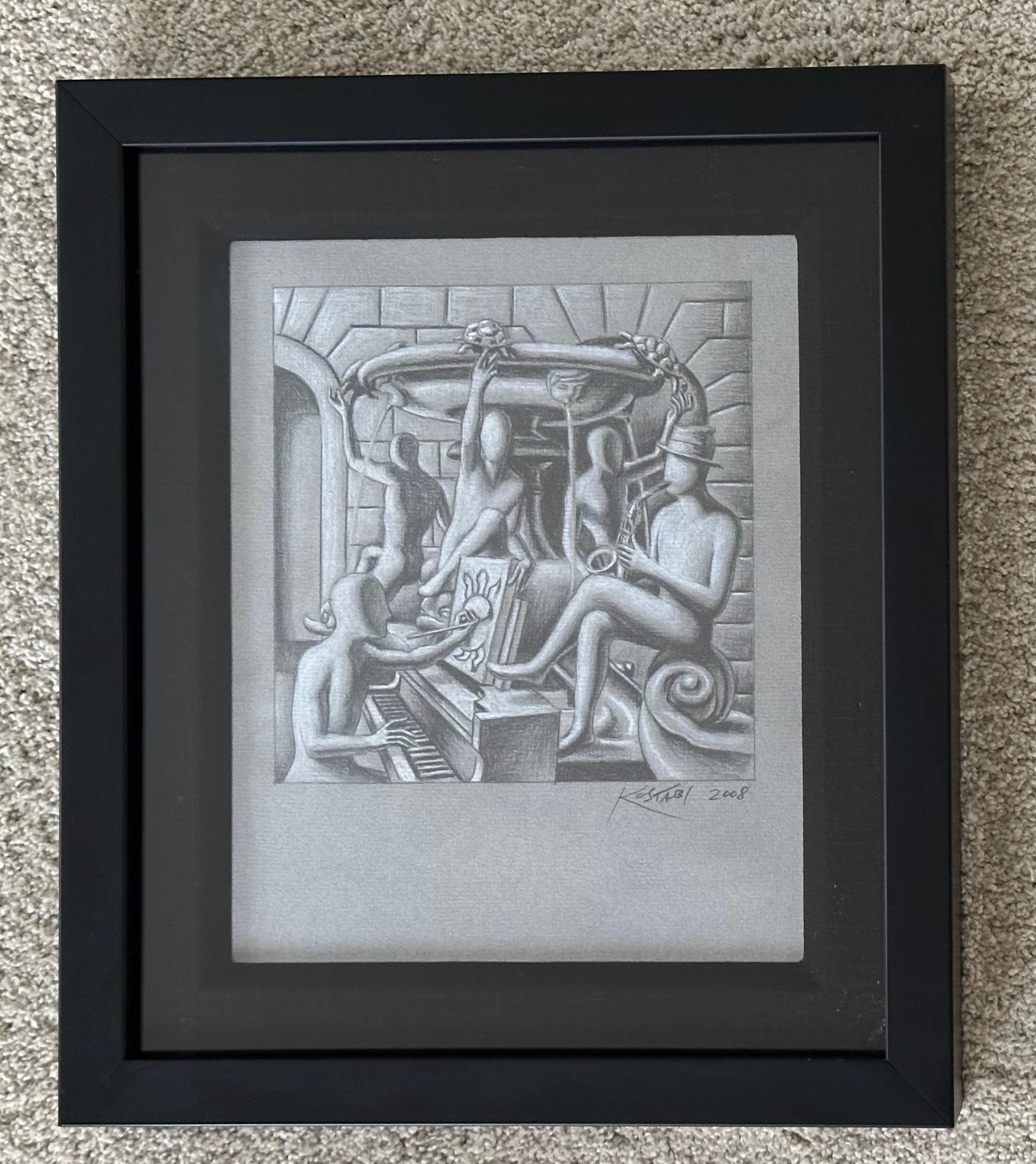Disegno a matita originale firmato intitolato 