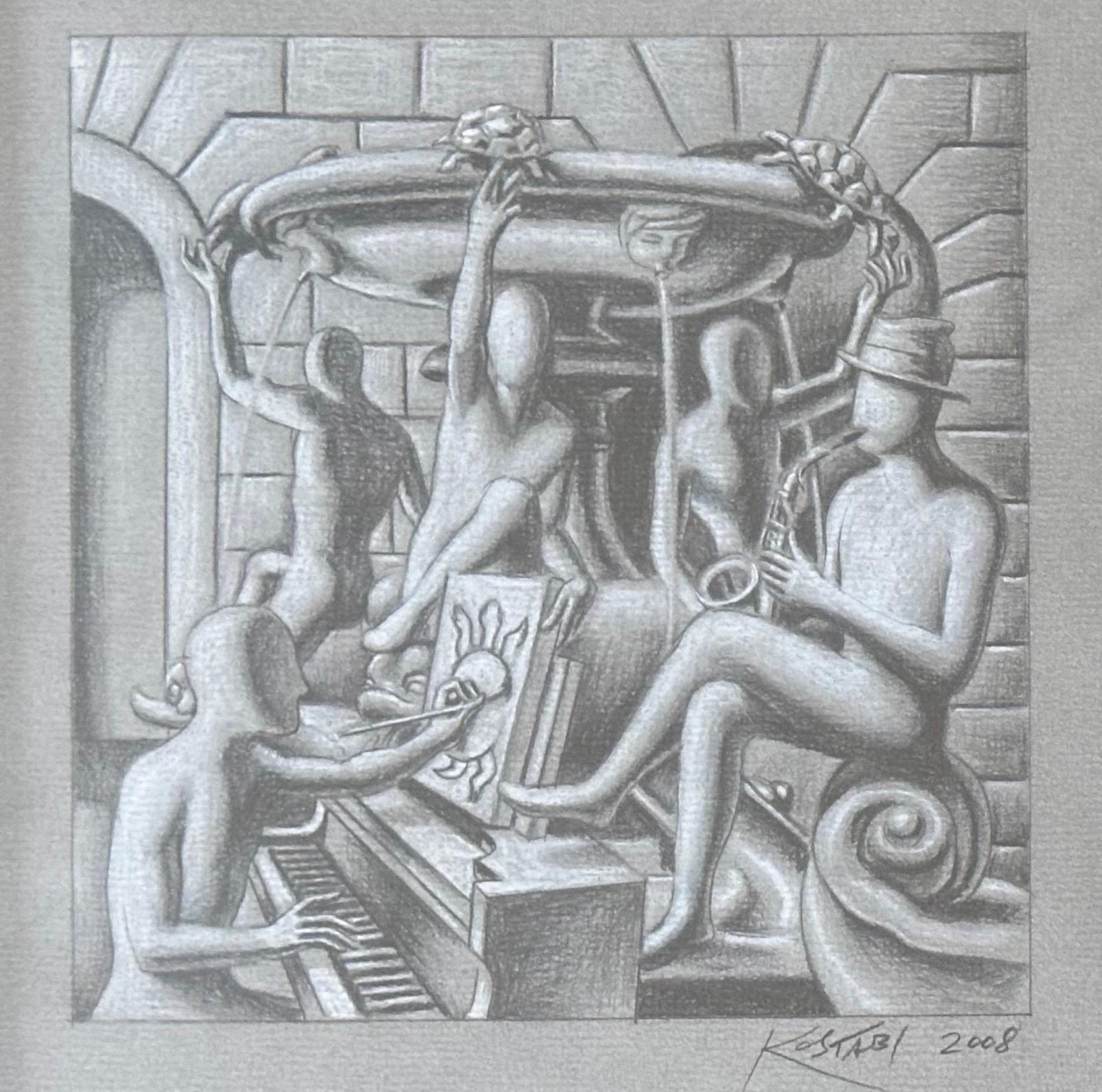 Legno Disegno a matita originale firmato intitolato 