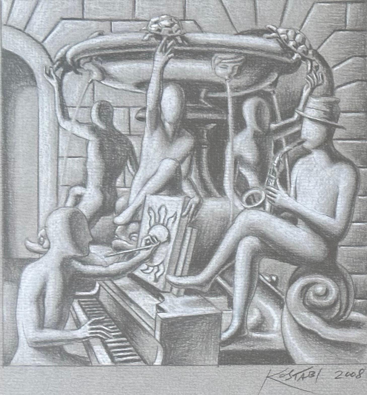 Disegno a matita originale firmato intitolato 