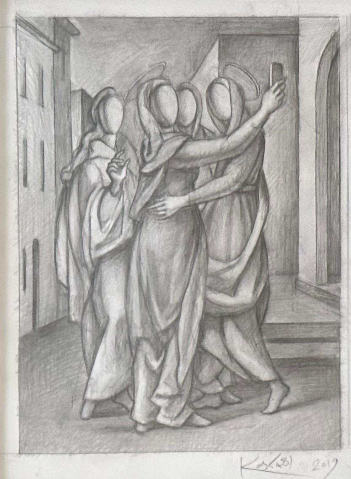 Dibujo a lápiz original firmado y titulado 