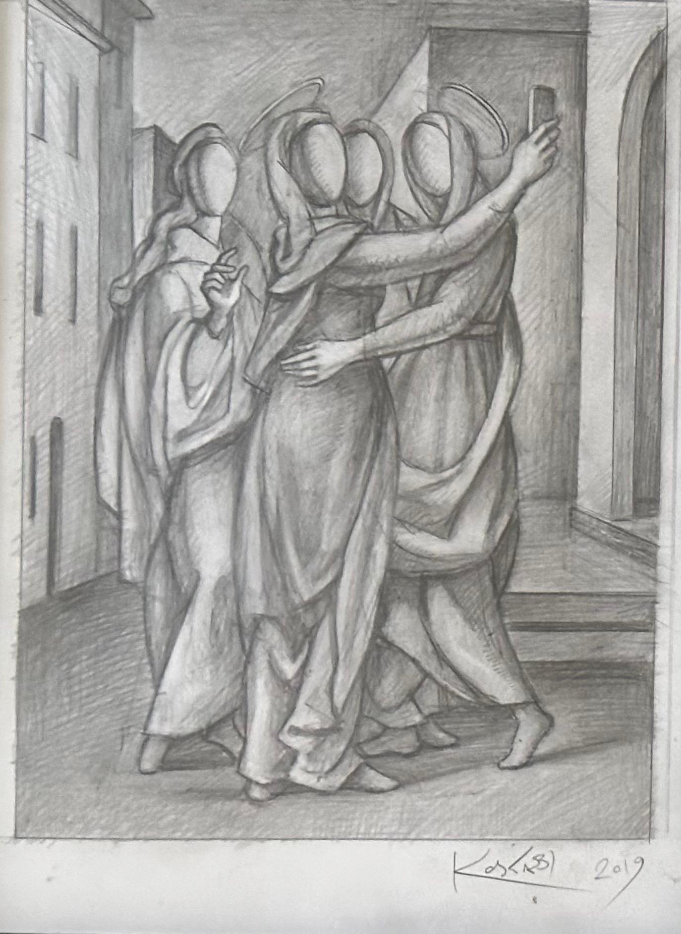 Dibujo a lápiz original firmado y titulado 