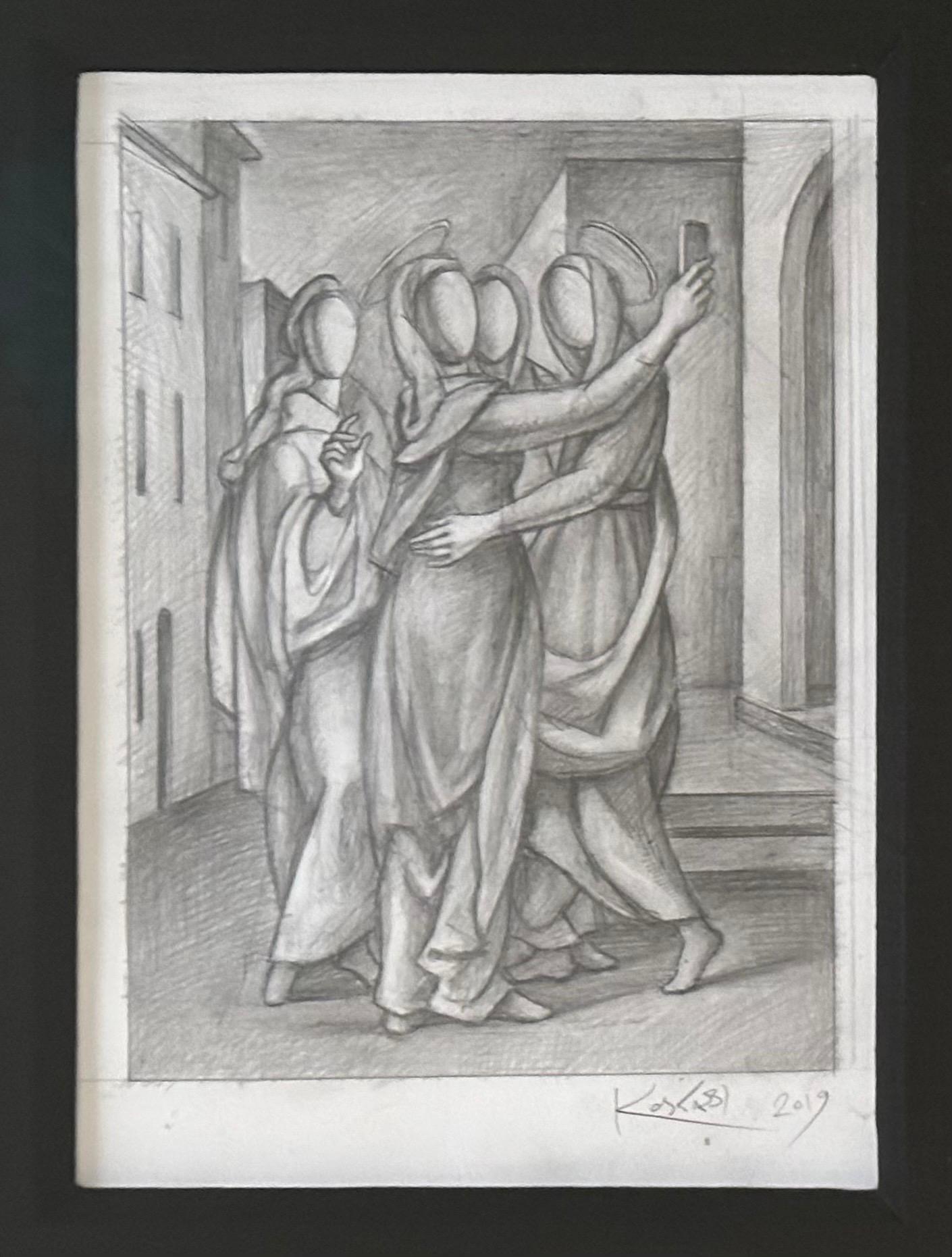 Dibujo a lápiz original firmado y titulado 
