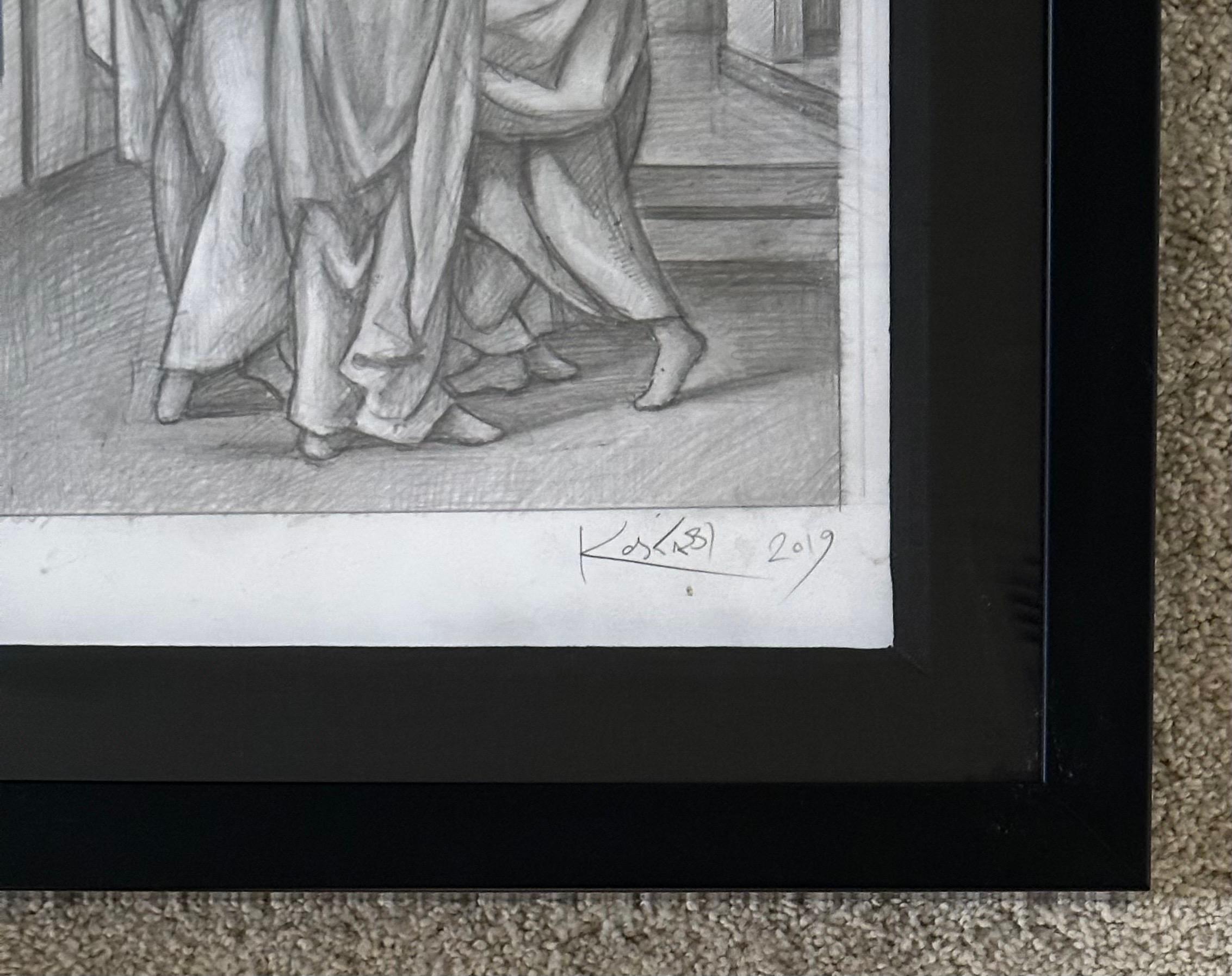 Dibujo a lápiz original firmado y titulado 