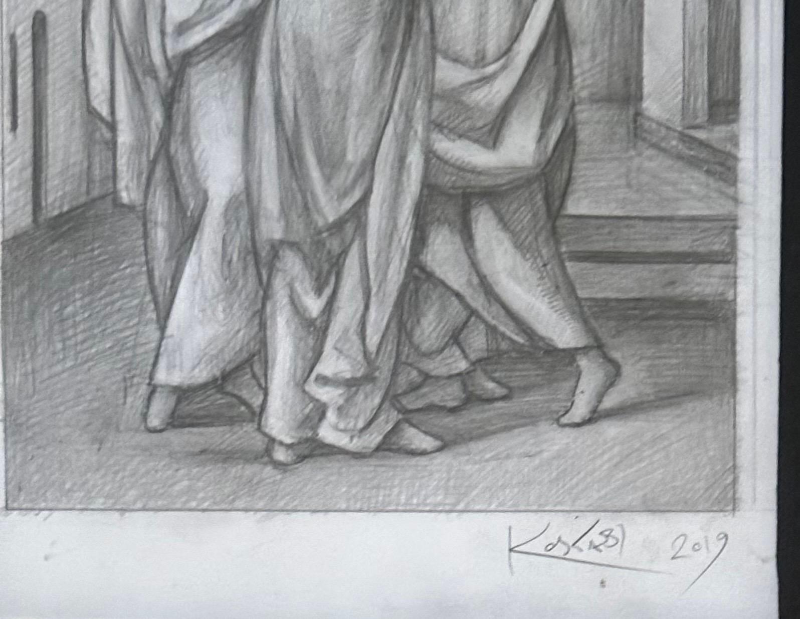 Dibujo a lápiz original firmado y titulado 