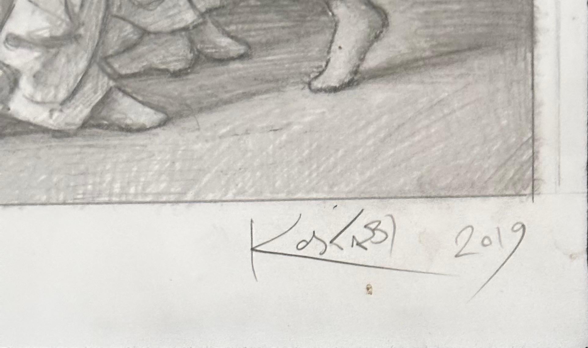 Dibujo a lápiz original firmado y titulado 