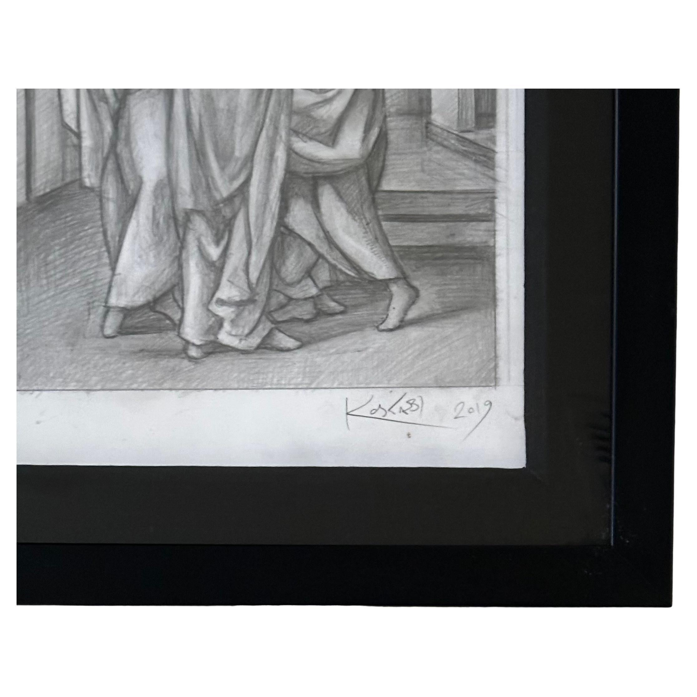 Dibujo a lápiz original firmado y titulado 