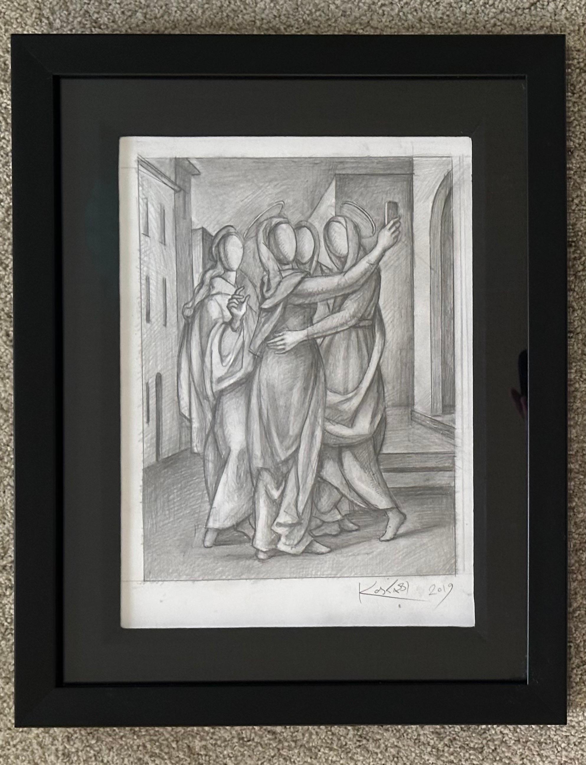 Dibujo a lápiz original firmado y titulado 
