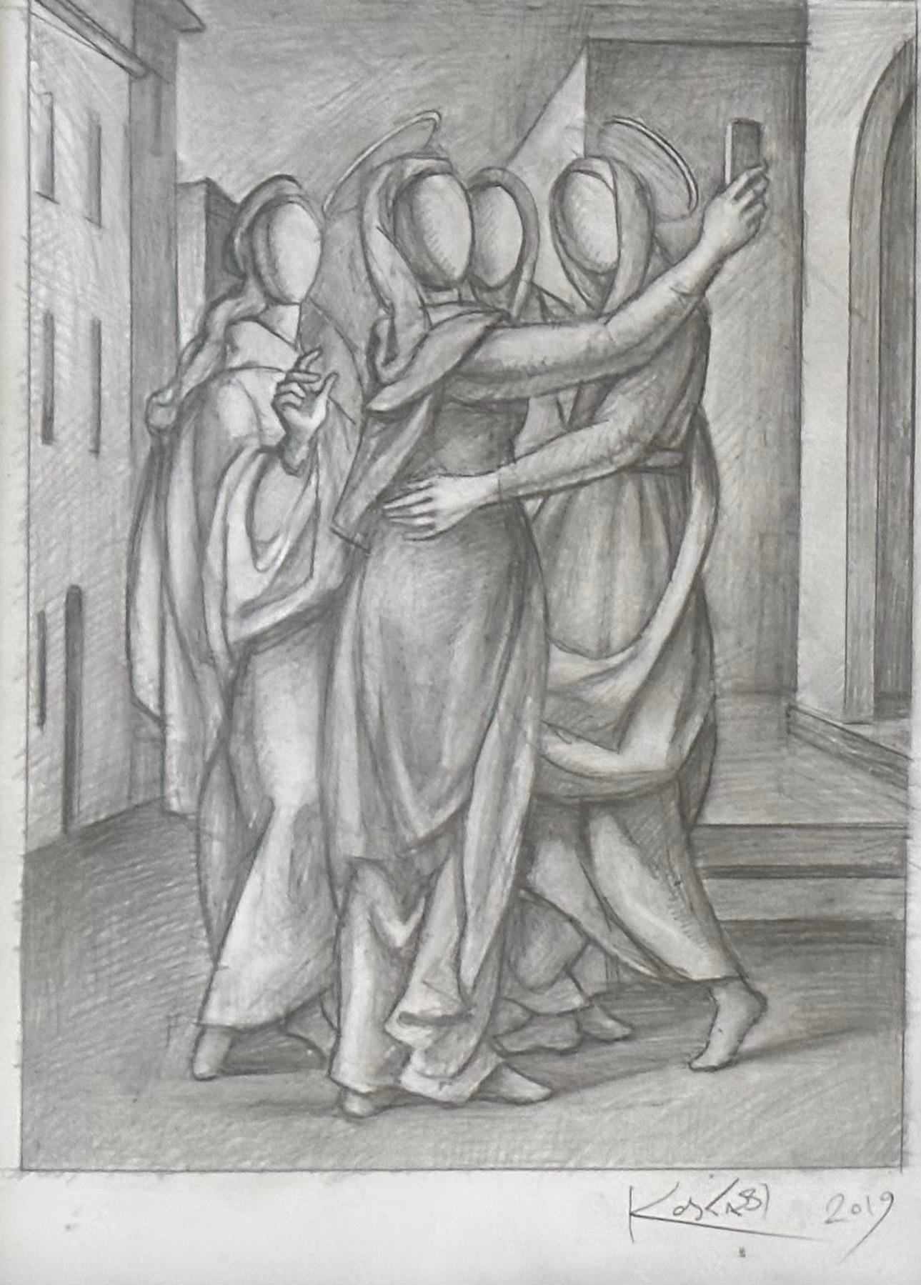 Dibujo a lápiz original firmado y titulado 