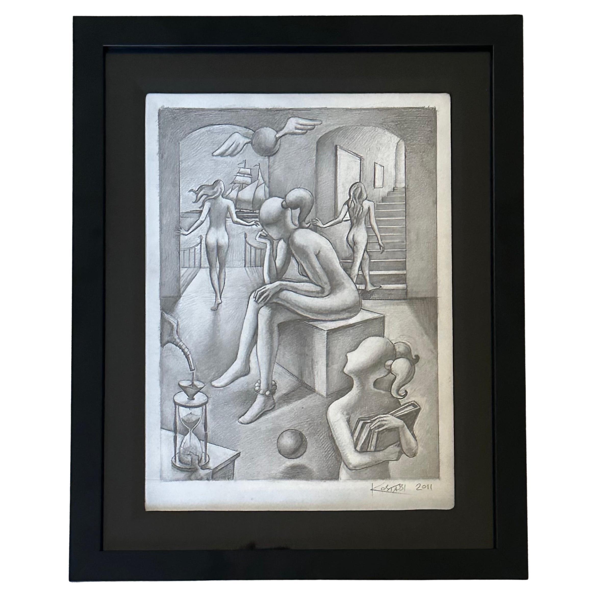 Dessin original signé au crayon intitulé « Within Reach » de Mark Kostabi en vente 10