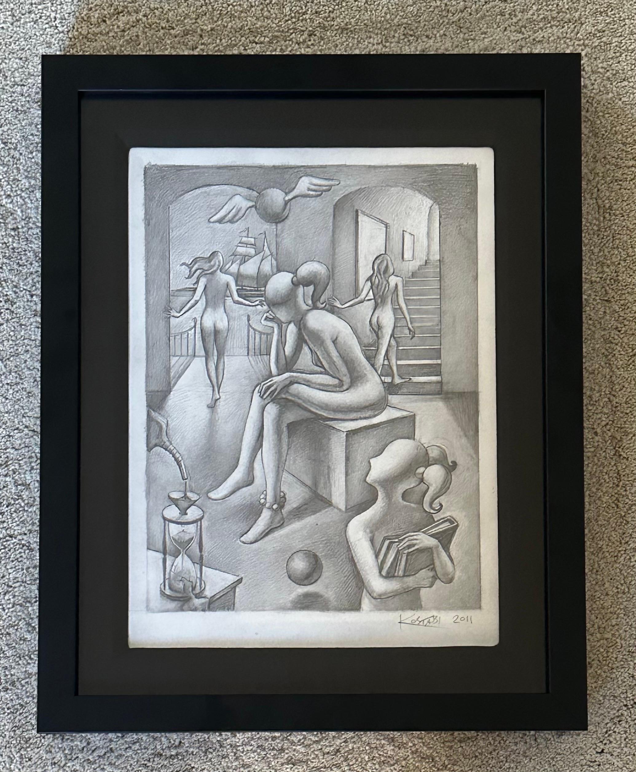 Américain Dessin original signé au crayon intitulé « Within Reach » de Mark Kostabi en vente