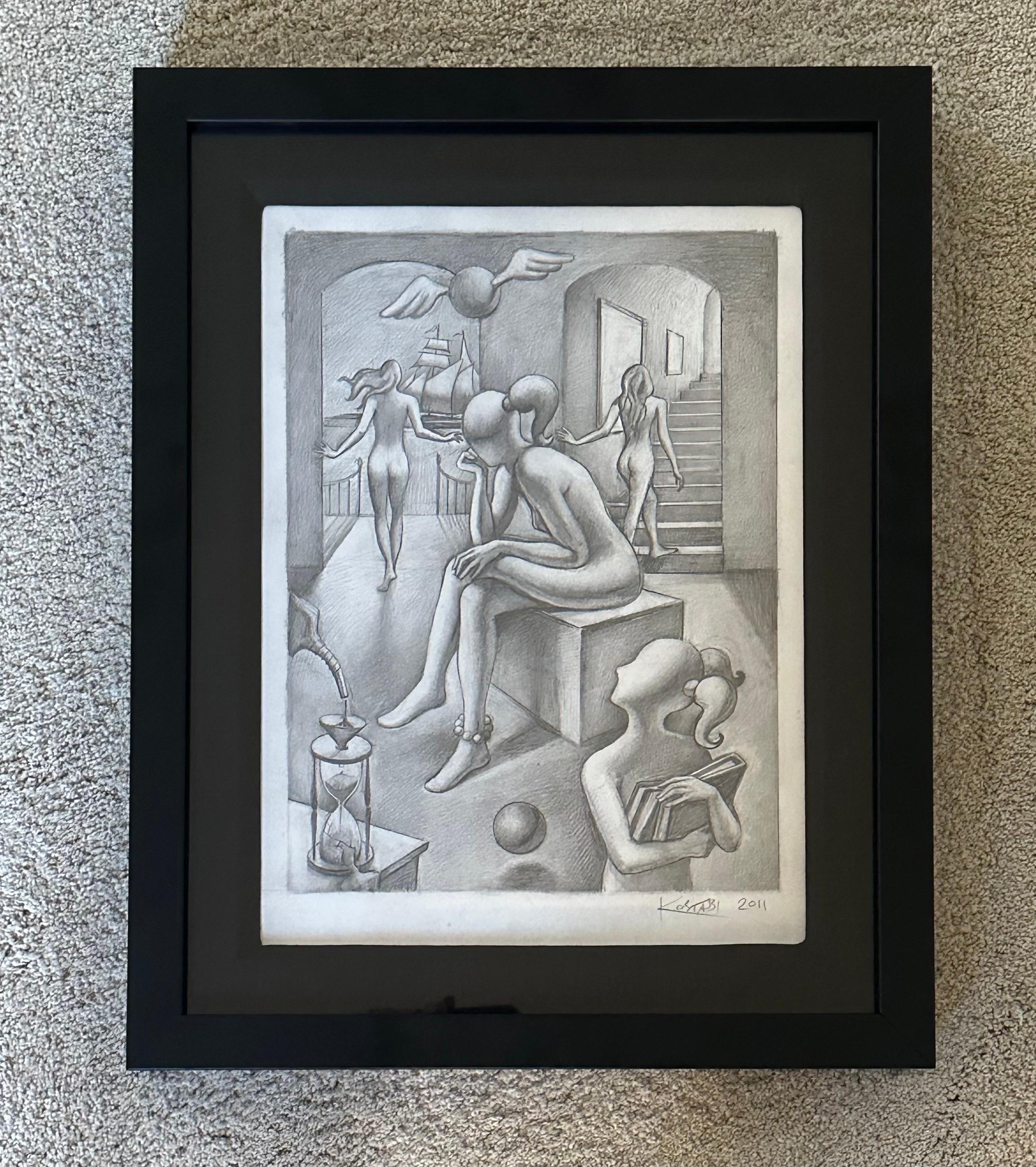Dessin original signé au crayon intitulé « Within Reach » de Mark Kostabi Excellent état - En vente à San Diego, CA