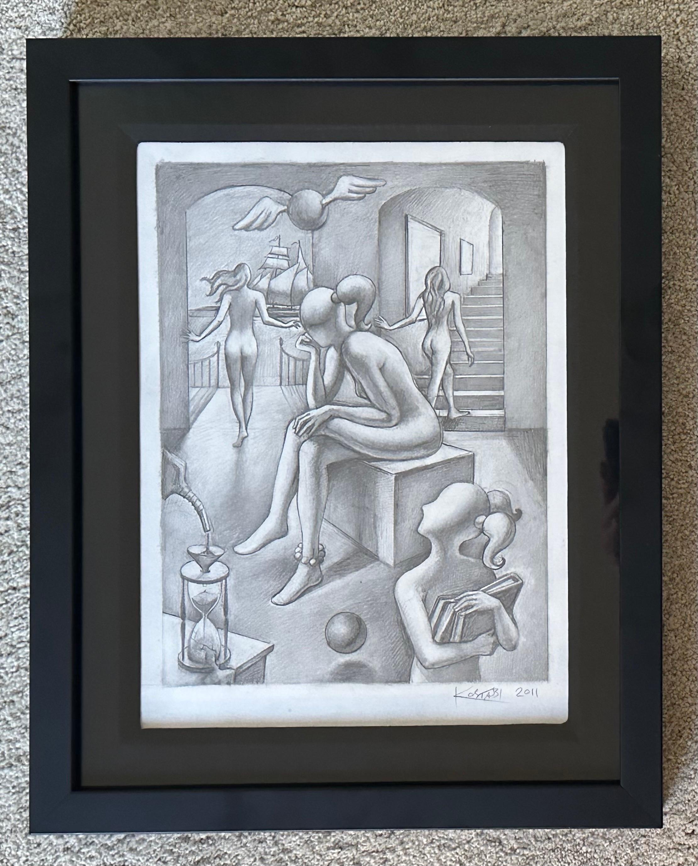 XXIe siècle et contemporain Dessin original signé au crayon intitulé « Within Reach » de Mark Kostabi en vente