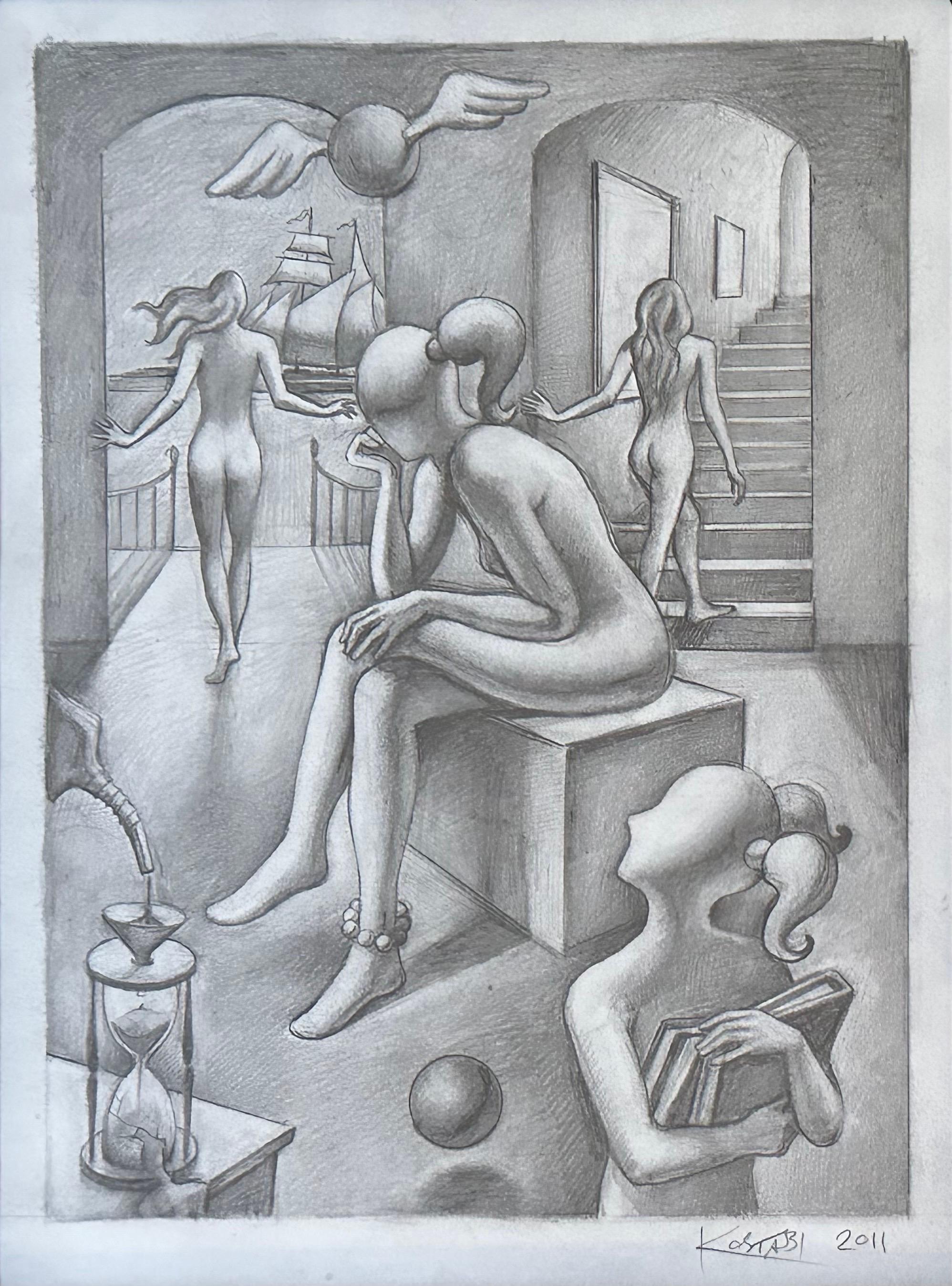Dessin original signé au crayon intitulé « Within Reach » de Mark Kostabi en vente 1