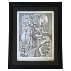 Signierte Bleistiftzeichnung mit dem Titel „Within Reach“ von Mark Kostabi