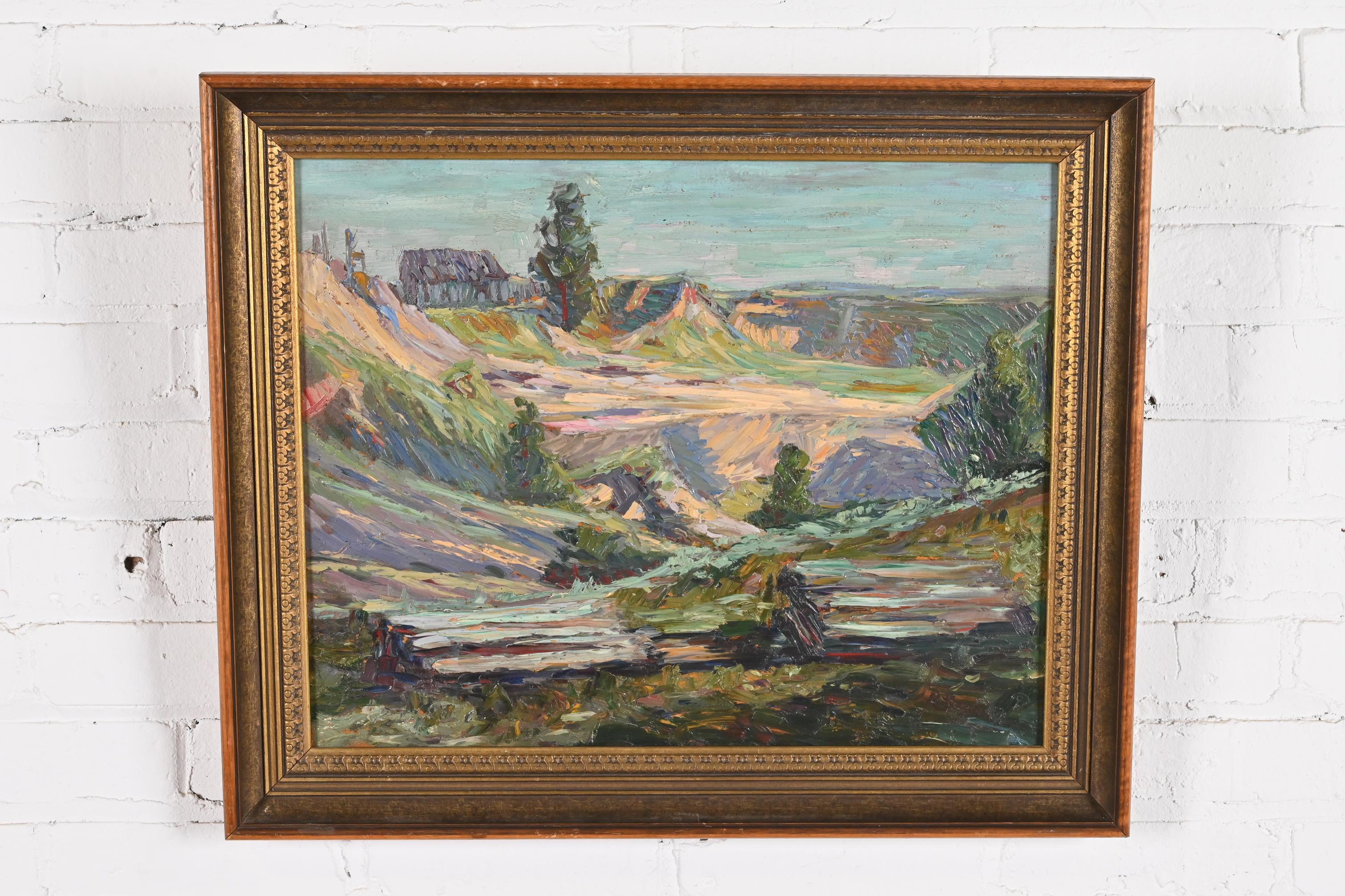 Eine schöne ursprüngliche abstrakte Tal Landschaft Ölgemälde in geschnitzten vergoldeten Rahmen

Signiert vom Künstler: 