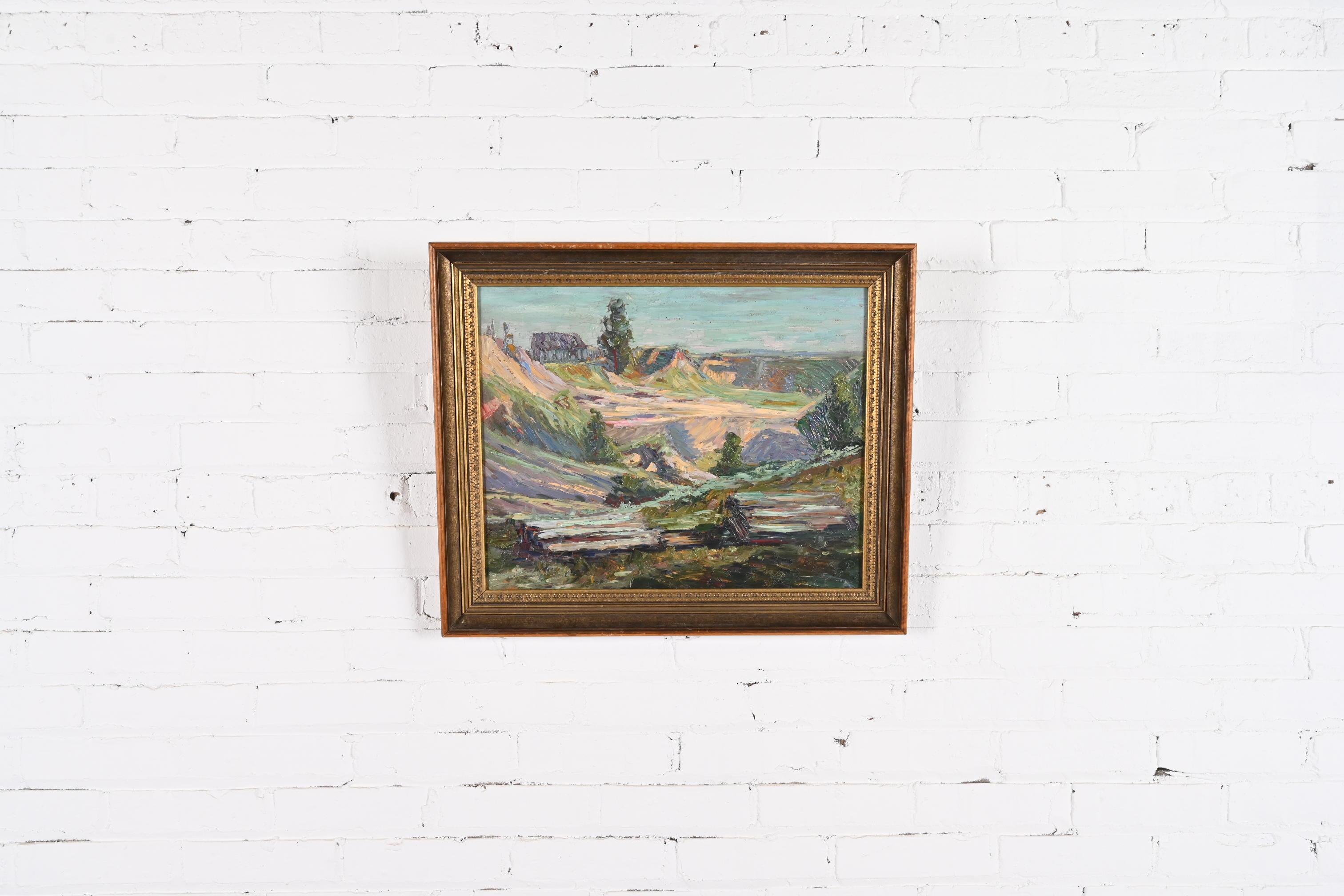 Original signiert R. Bevan Tal Landschaft Ölgemälde in geschnitzten Giltwood Rahmen (Volkskunst) im Angebot