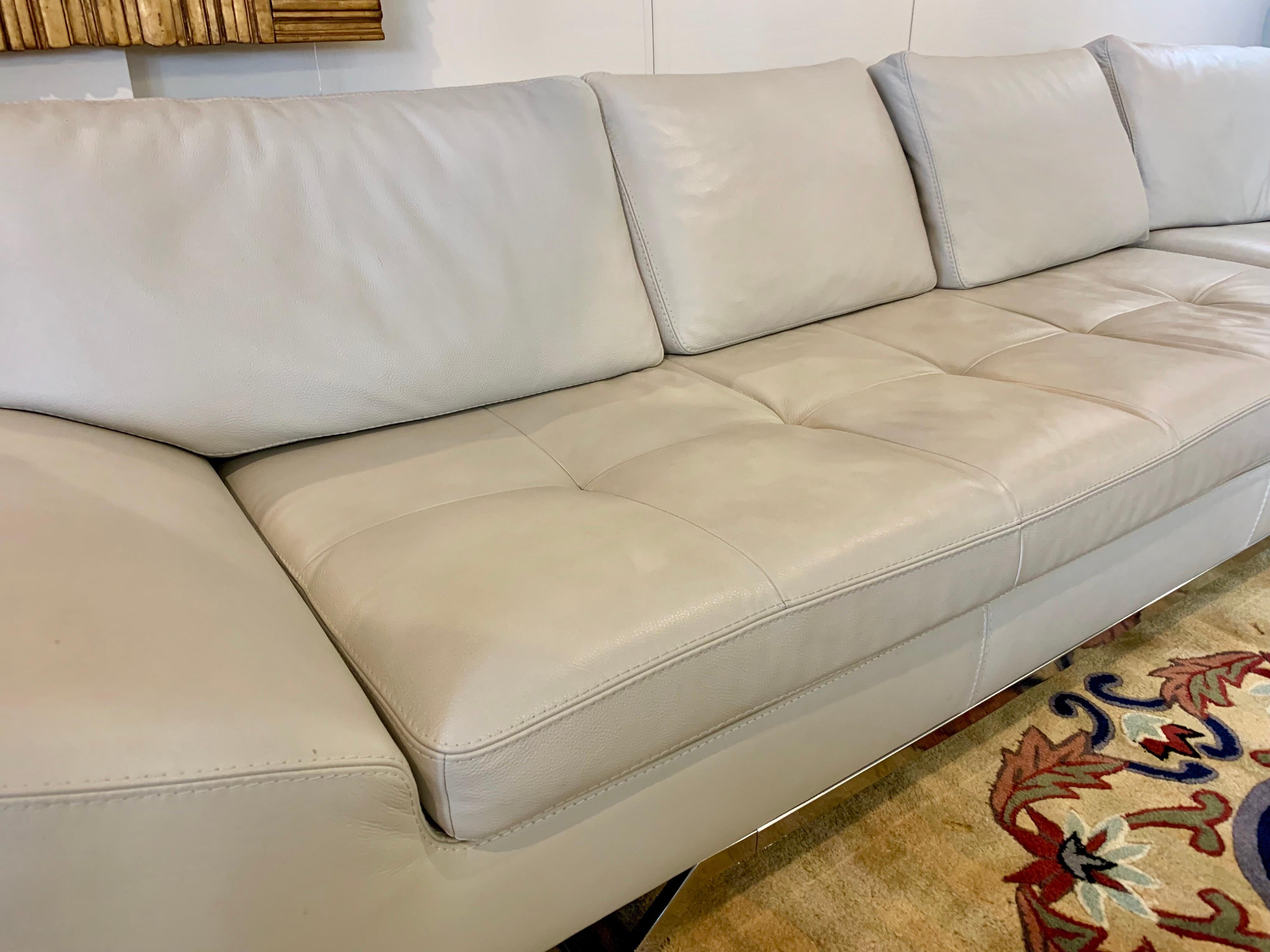 French Original Signed Roche Bobois Leather Two-Piece Sectional Sofa Perfect