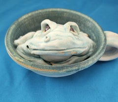 Frog in a Cup Sculpture Signed by Artist, Ceramic Pottery, USA, 1996