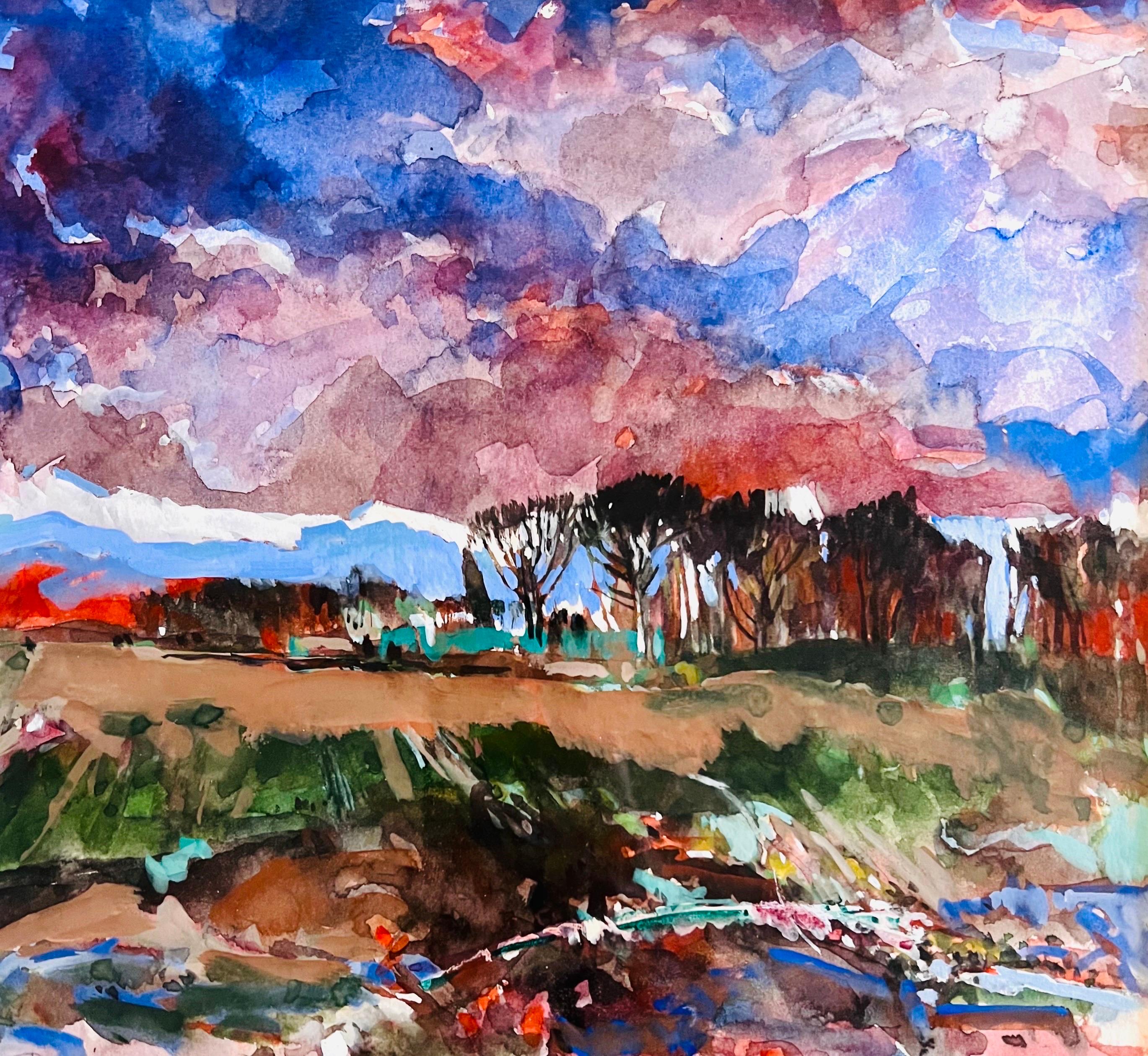 American Original Signed Watercolor Painting by Paul Zimmerman Comes the Night