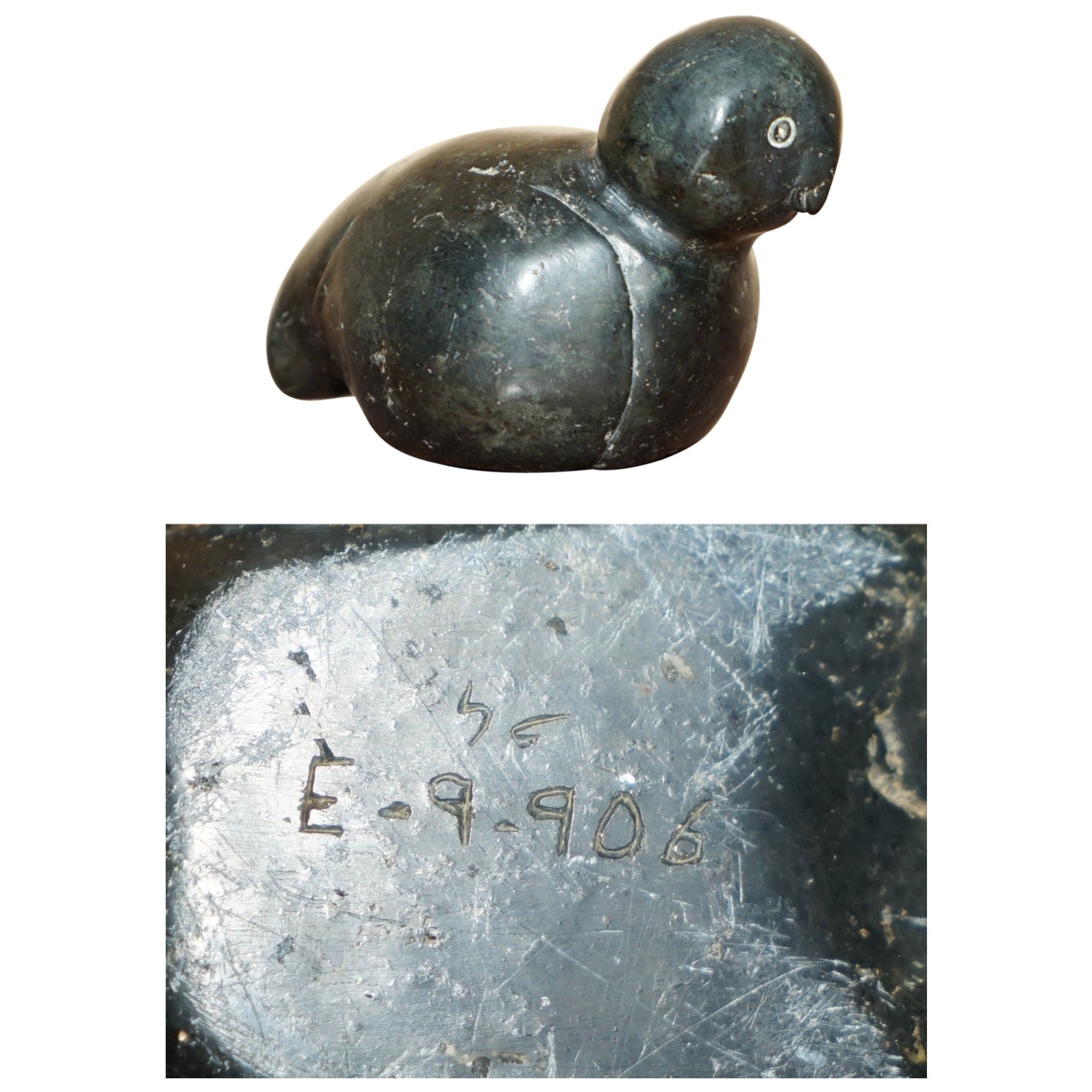 ORIGINAL SIGNED WITH SERIAL NUMBER INUIT ESKIMO SOAPSTONE CARViNG STATUE OF OWL