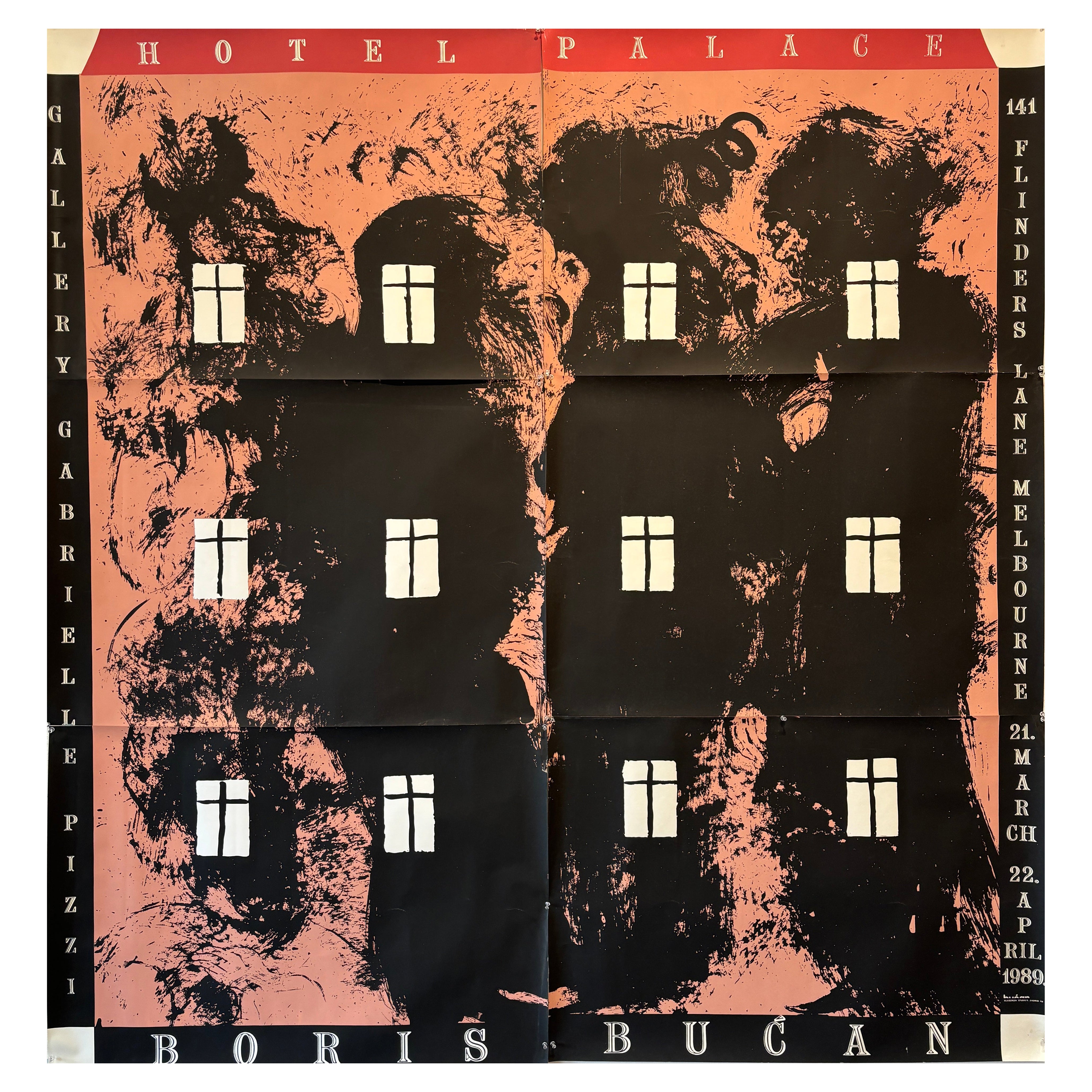 Originalplakat mit Seidenkreide von BORIS BUCAN, „HOTEL PALACE FLINDERS LANE GALLERY“ im Angebot