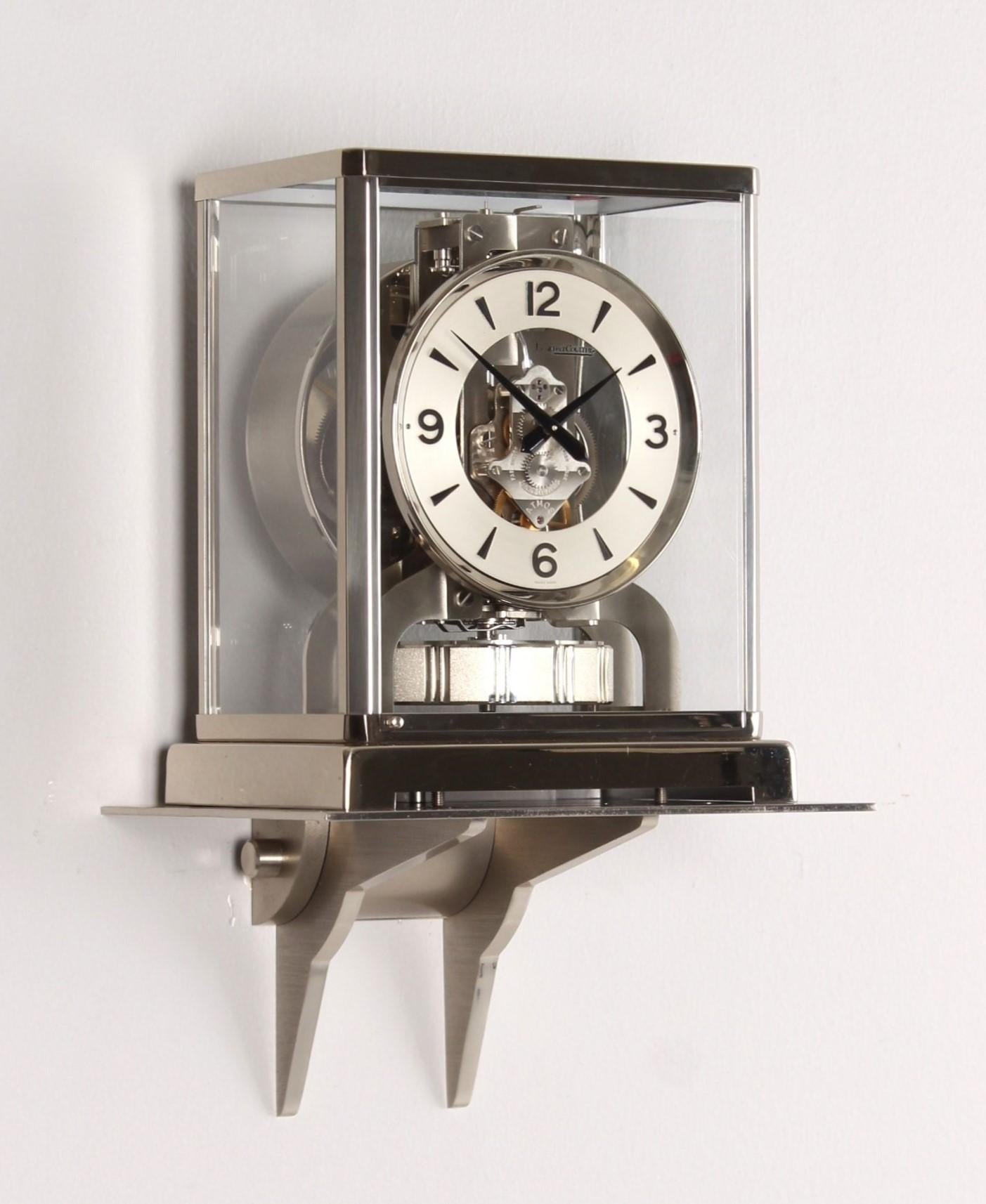 Mid-Century Modern Original Silver Jaeger LeCoultre Atmos Clock with Console, from 1972
