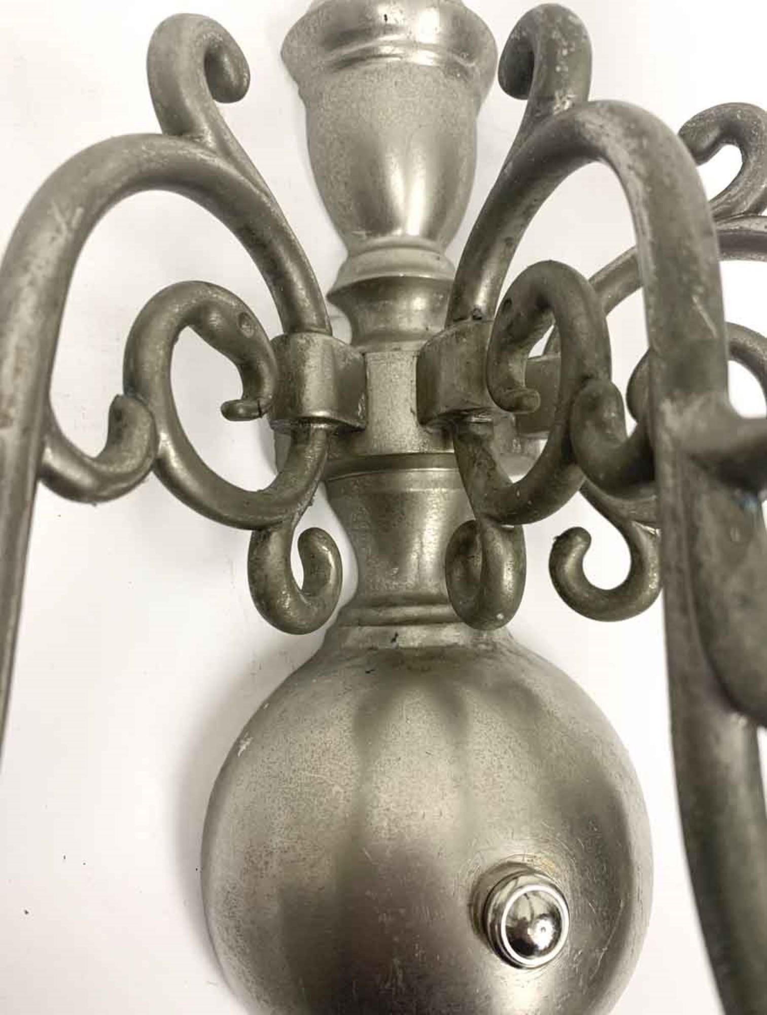 Williamsburg style brass three arm sconce with a silver finish. Cleaned and rewired. Small quantity available at time of posting. Please inquire. Priced each. Please note, this item is located in our Scranton, PA location.