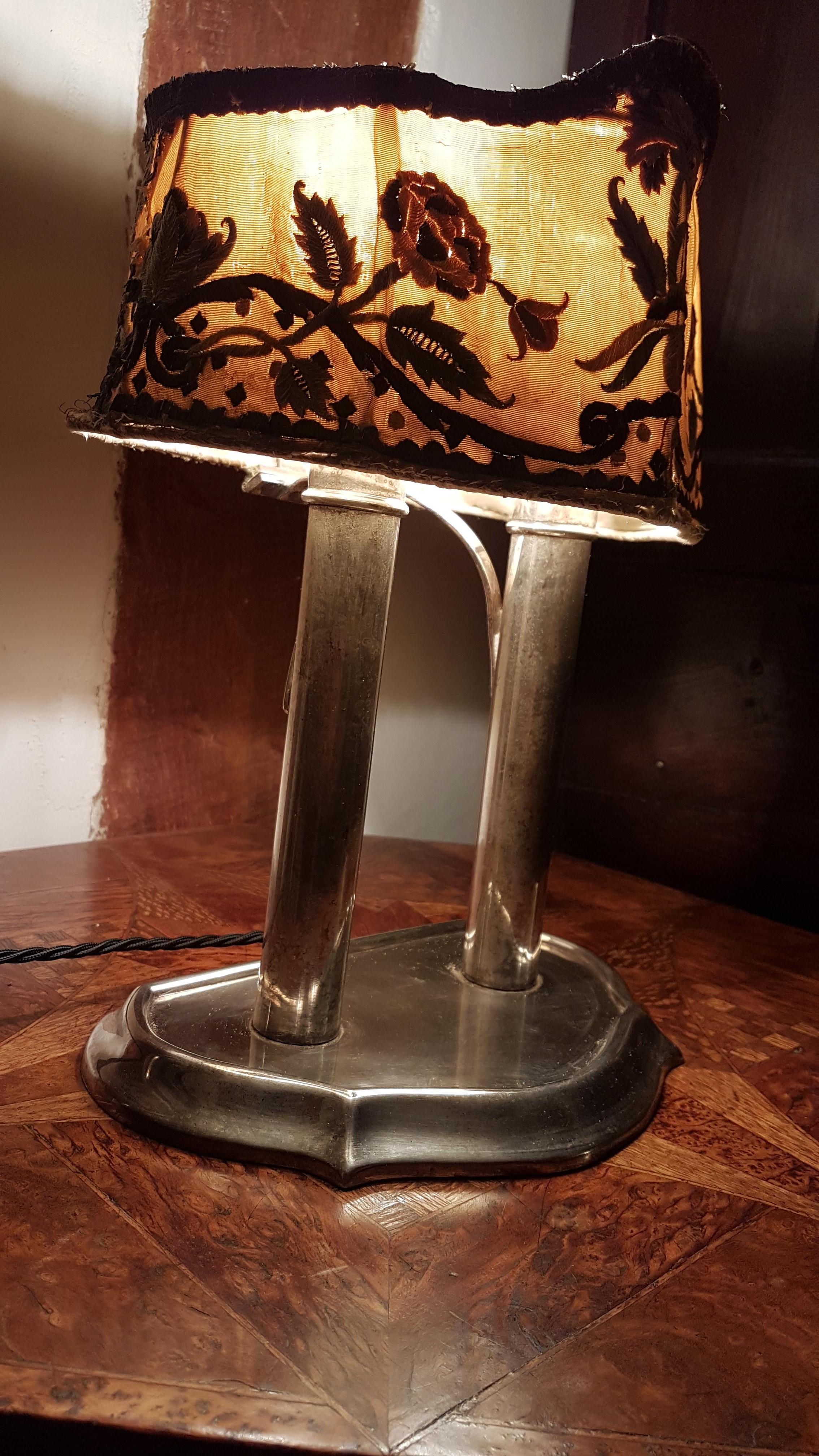 Original Silver Plated Double Students Lamp, 1930s For Sale 6