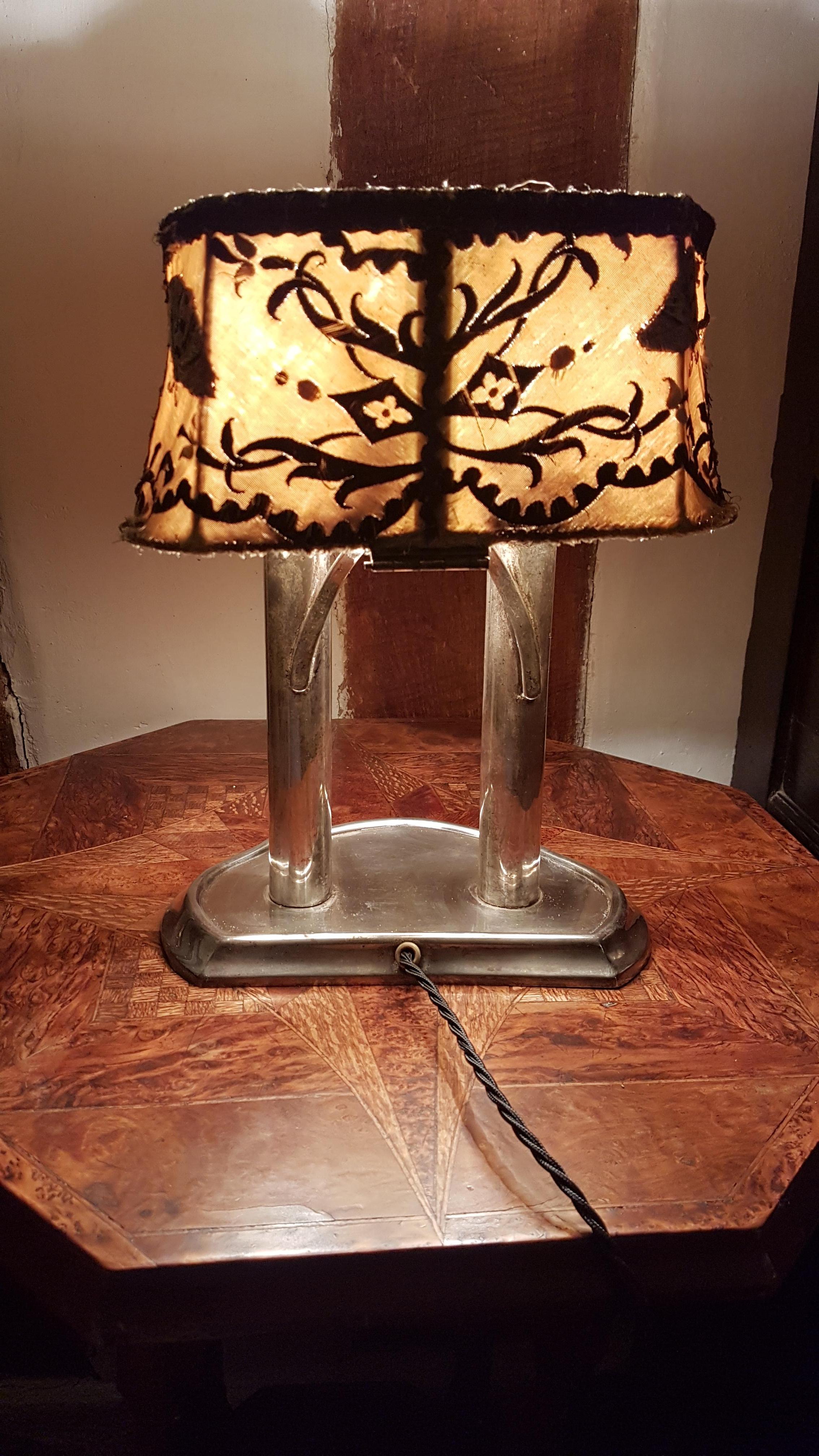 Original Silver Plated Double Students Lamp, 1930s For Sale 8