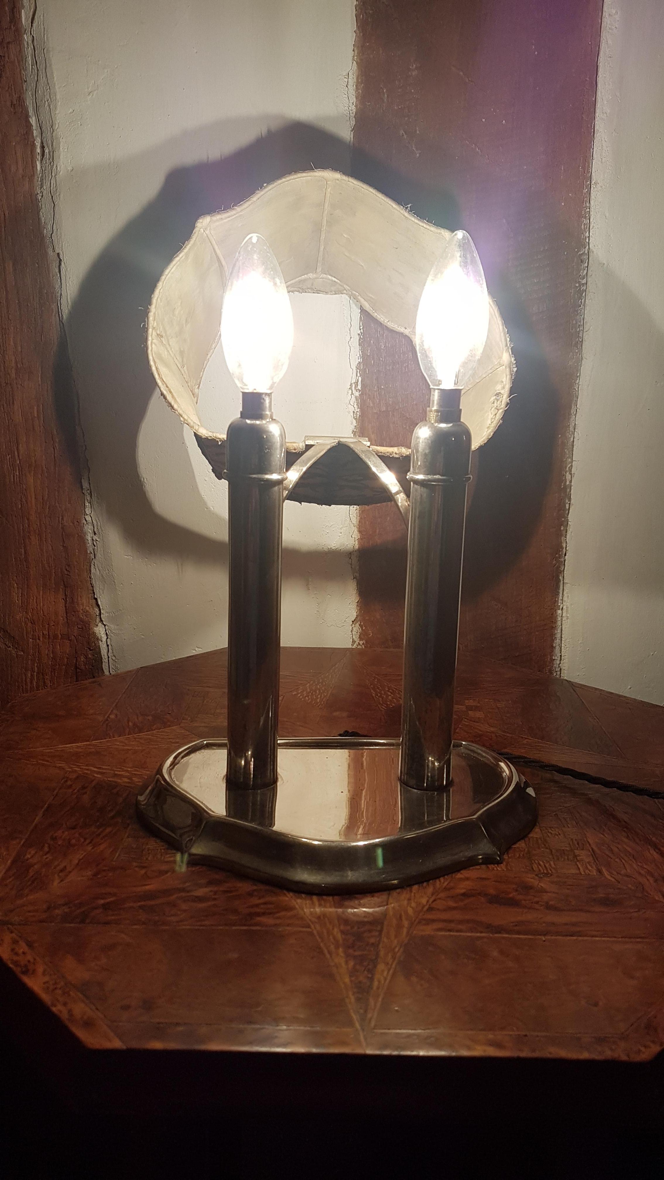 Original Silver Plated Double Students Lamp, 1930s For Sale 10