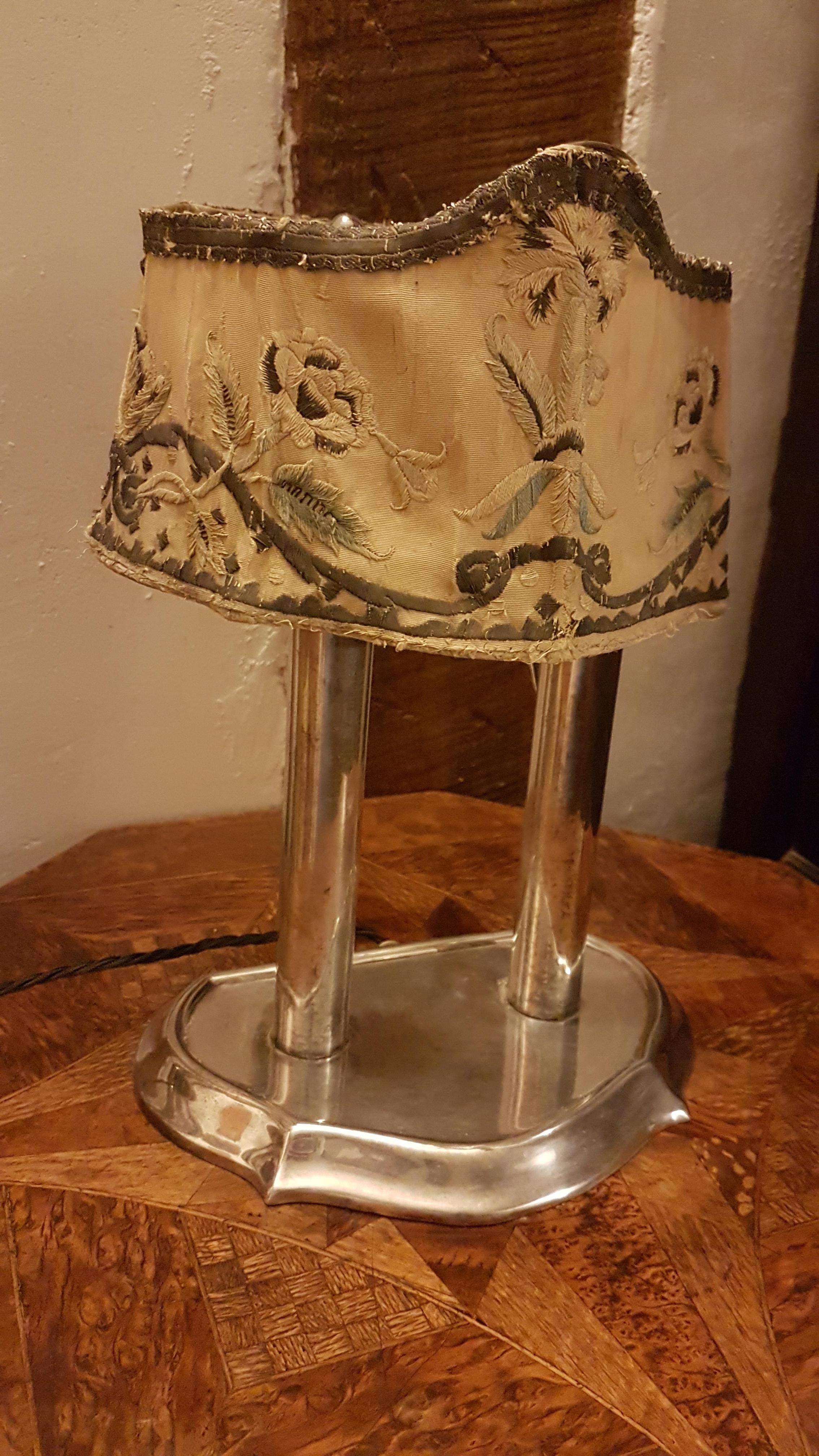 Needlework Original Silver Plated Double Students Lamp, 1930s For Sale