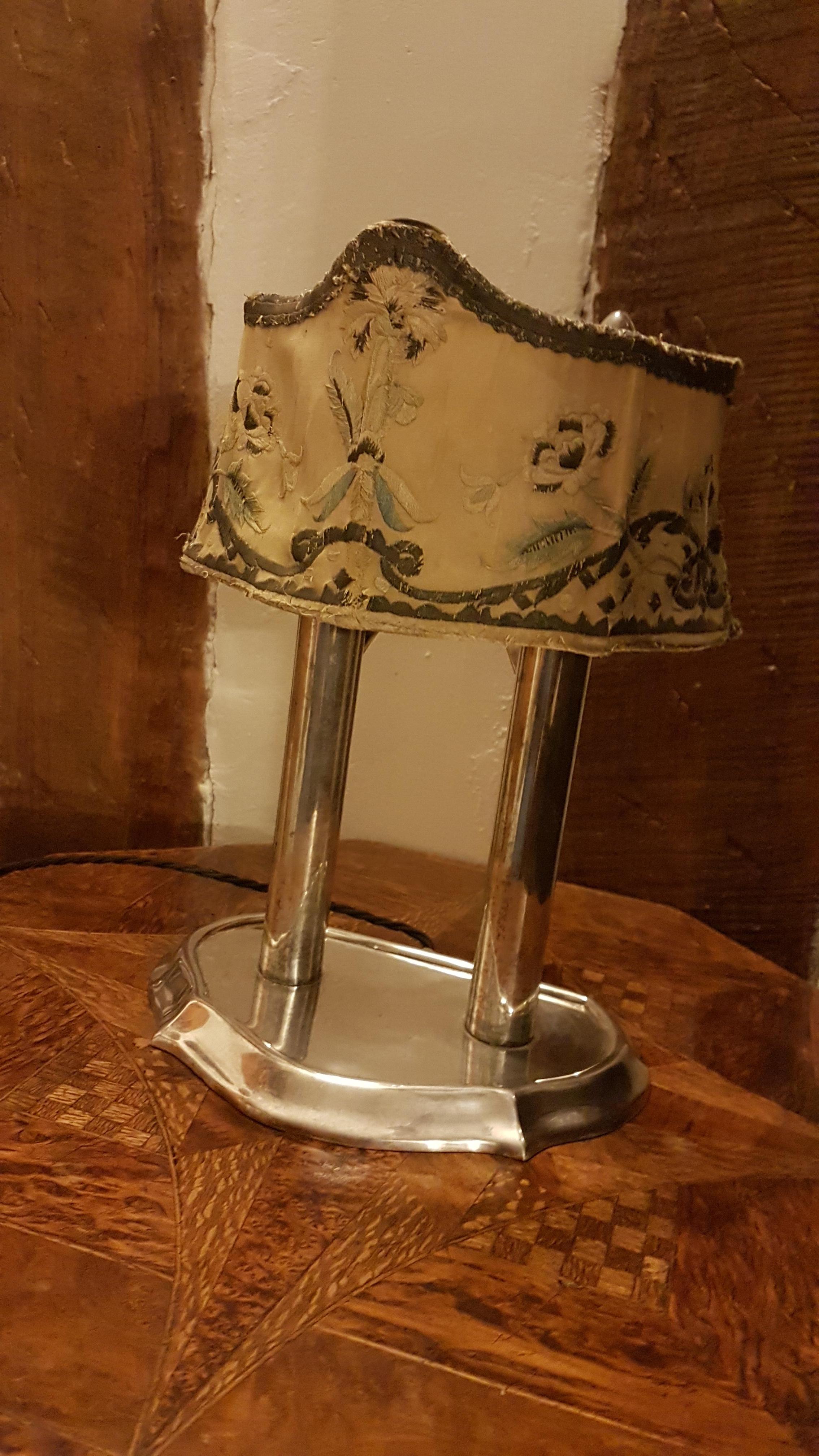 Original Silver Plated Double Students Lamp, 1930s In Fair Condition For Sale In Bodicote, Oxfordshire