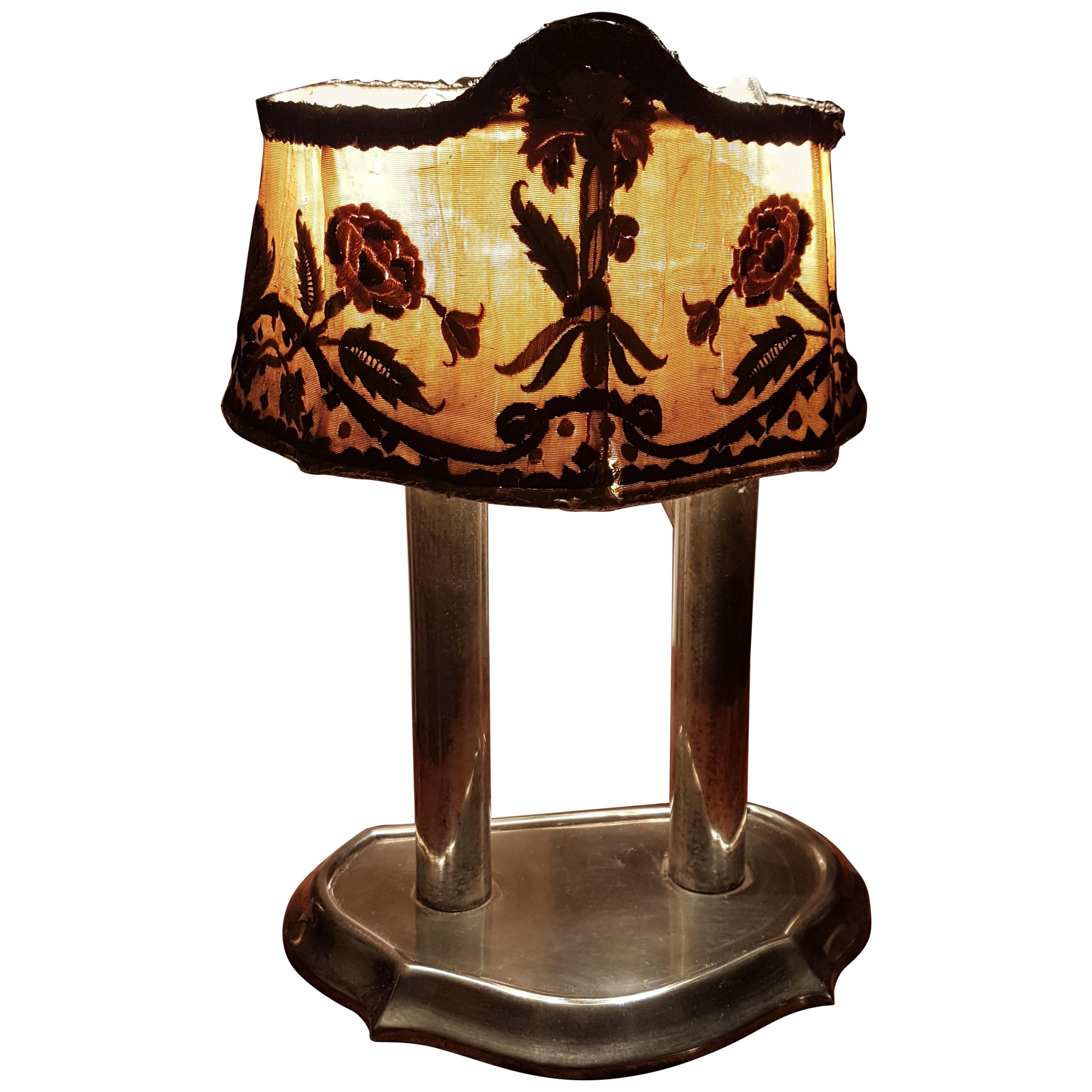 Original Silver Plated Double Students Lamp, 1930s For Sale