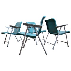 Original "Sky Blue" Russel Wright Folding Metal Outdoor Chairs, 1950s
