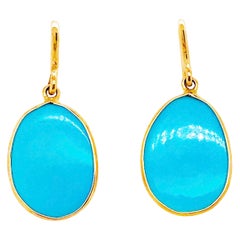 Original Sleeping Beauty Turquoise Organic Shaped Earring Drops 18K Yellow Gold